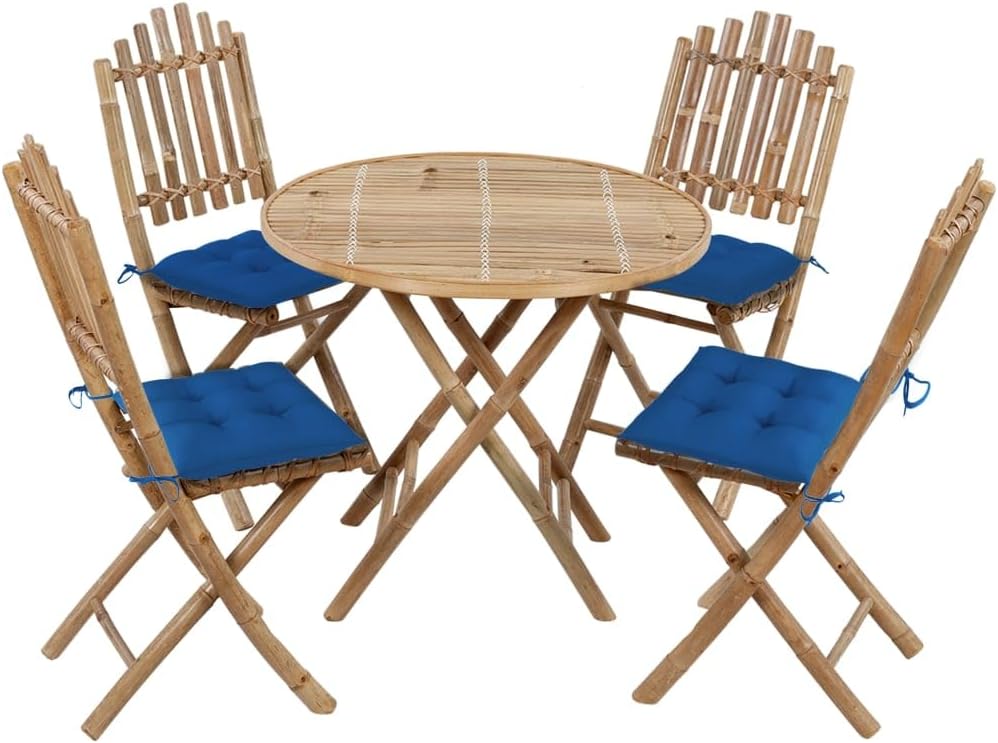 Patio Set 5 Piece Folding Patio Dining Set with Cushions Bamboo