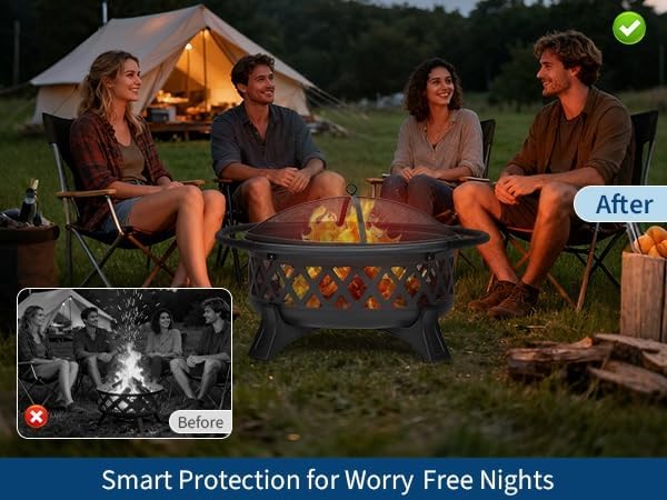 36-Inch Wood Burning Fire Pit with Lid & Poker Heavy Duty Cold-Rolled Steel Outdoor Firepit for Patio, Backyard, Picnic, Camping, Includes Spark Screen and Carry Handle