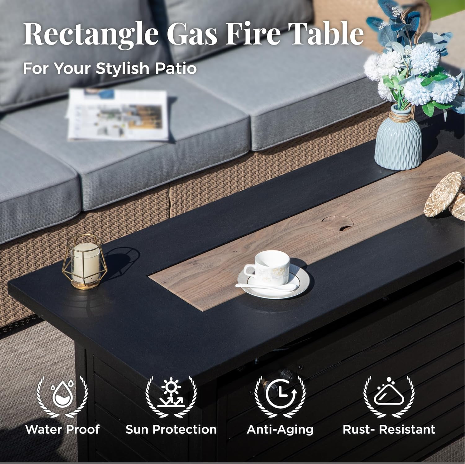 Patio Furniture Set 8 pcs, Wicker Outdoor Patio Furniture, 3-Seat Sofa, 4 Single Chairs, 2 Ottomans and 56