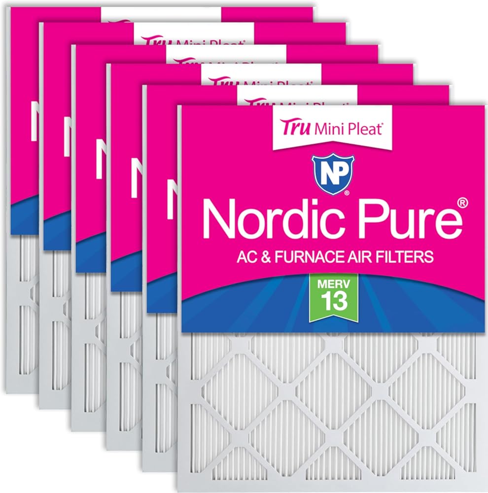 Nordic Pure 20x25x1 (Actual Size: 19 1/2 x 24 1/2 x 3/4) Tru Mini Pleat MERV 13 AC Furnace Air Filters – 2.5X More Media for Longer-Lasting, High-Efficiency Filtration - 6 Pack
