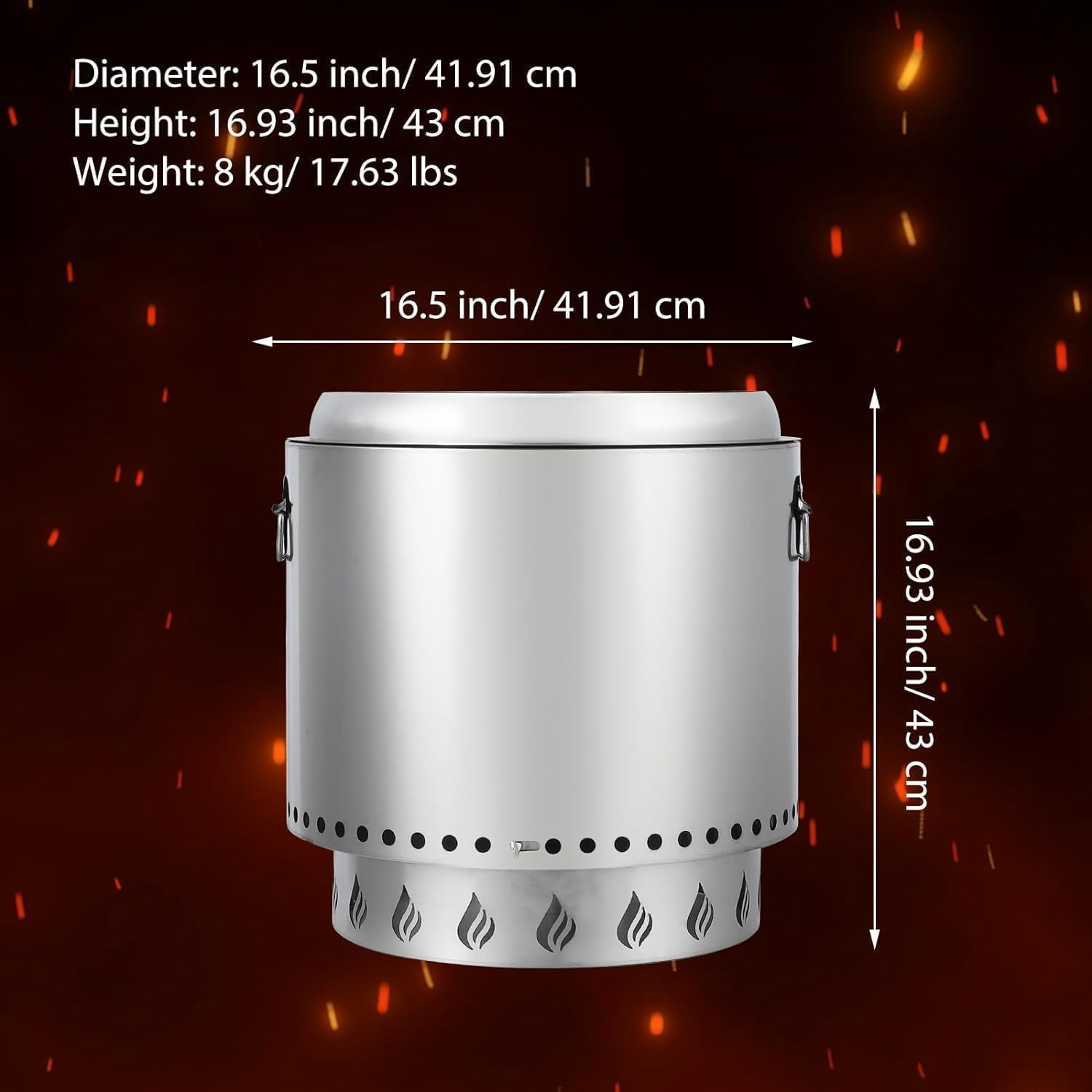 GAOMON Stove Bonfire 2.0, 16.5 Inch Smokeless Firepit, 360° Airflow & Removable Ash Pan, Stainless Steel Wood Burning Fireplace, Portable Outdoor Fire Pit, for 3-5 People, 17 lbs