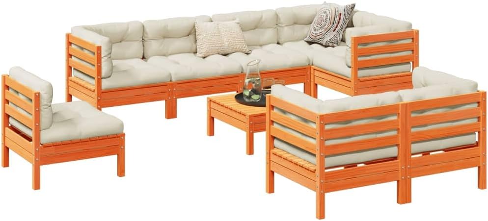 9 Piece Patio Sofa Set with Cushions Wax Brown Solid Wood Pine,Versatile Outdoor Furniture Set: Solid Pine Wood Sofa with Comfortable Cushions Furniture Sets for Patio, Lawn & Garden