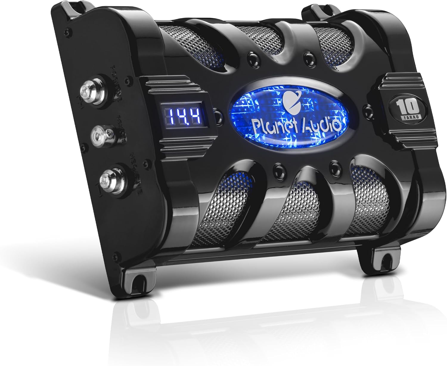 Planet Audio PC10F Car Capacitor - 10 Farad, Energy Storage, Enhance Bass from Stereo, Warning Tones, LED Voltage Meter