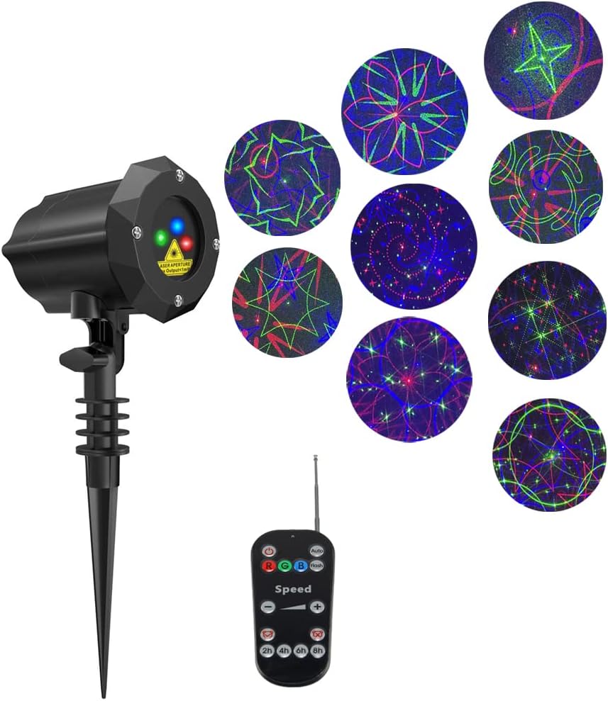 Poeland Garden Lights Moving Laser Christmas Lights 20 Patterns Decorative Lighting Laser Projector for Home and Garden