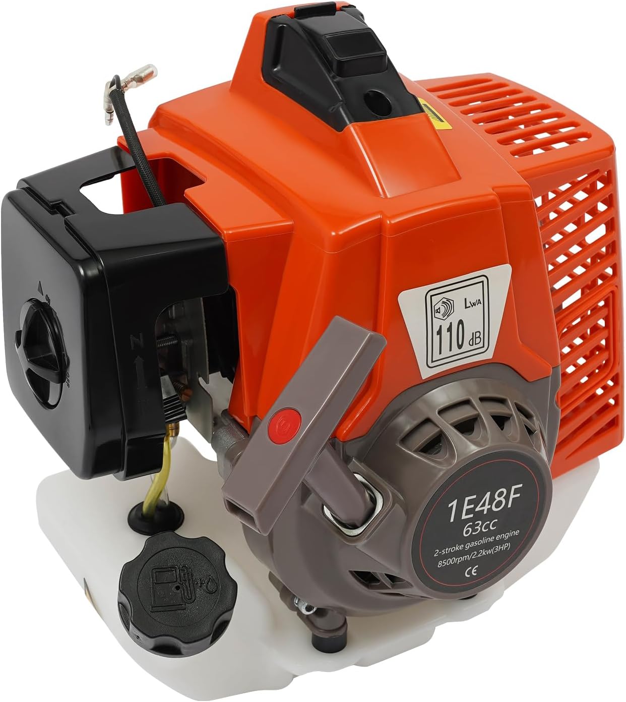 Gasoline Engine, 2200W 63CC 2-Stroke Gas Powered Engine 8500RPM High Speed Portable Gas Engine, Air-Cooled Single-Cylinder Petrol Engine, Hand-Pull Start Gasoline Engine for Lawn Garden Equipment