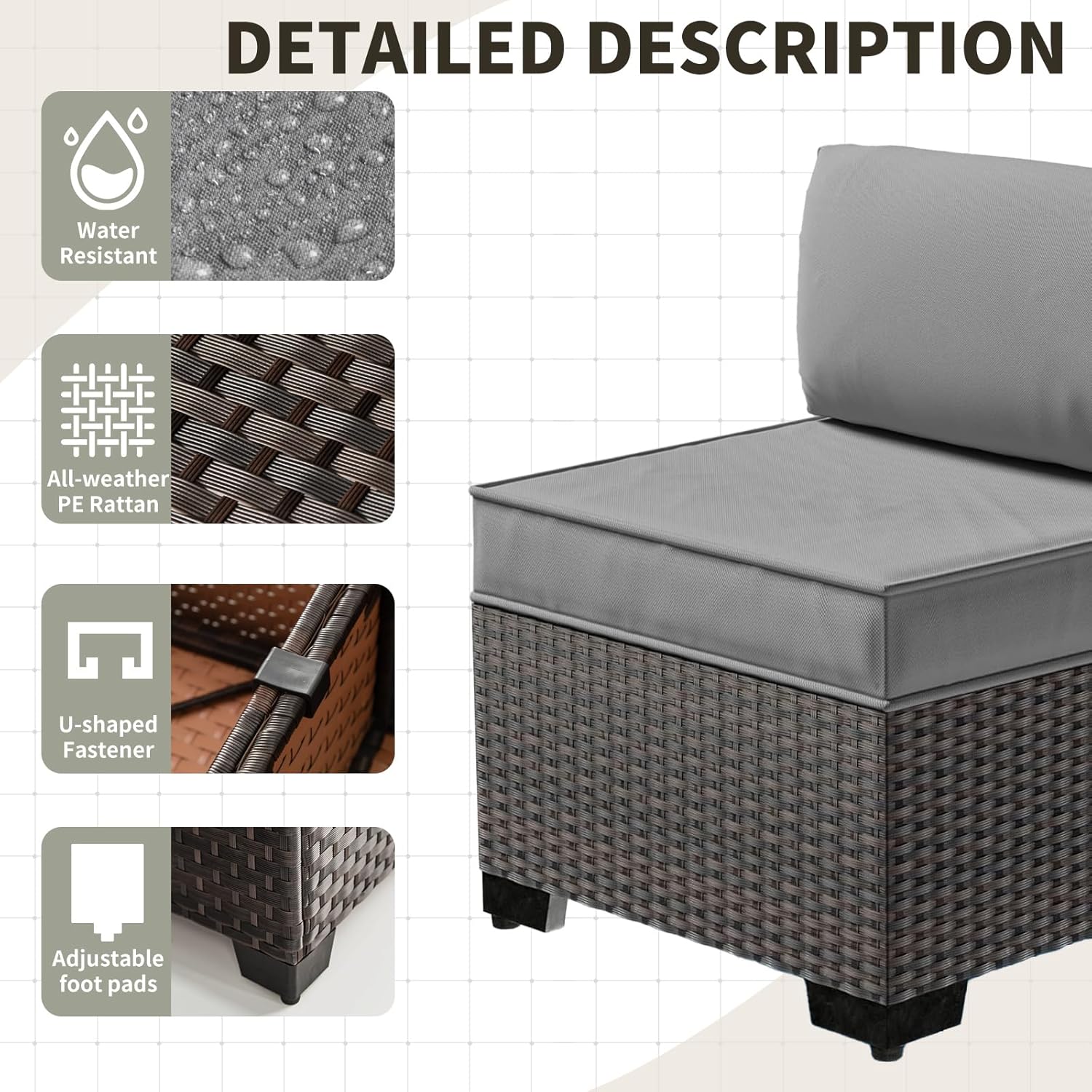 Gotland 10 Pieces Patio Furniture Set with Fire Pit Table, All Weather Rattan Outdoor Furniture with 29.5'' High Backrest 4’’ Thick Cushions Coffee Table, Outdoor Sofa for Deck, Garden, Backyard, Gray