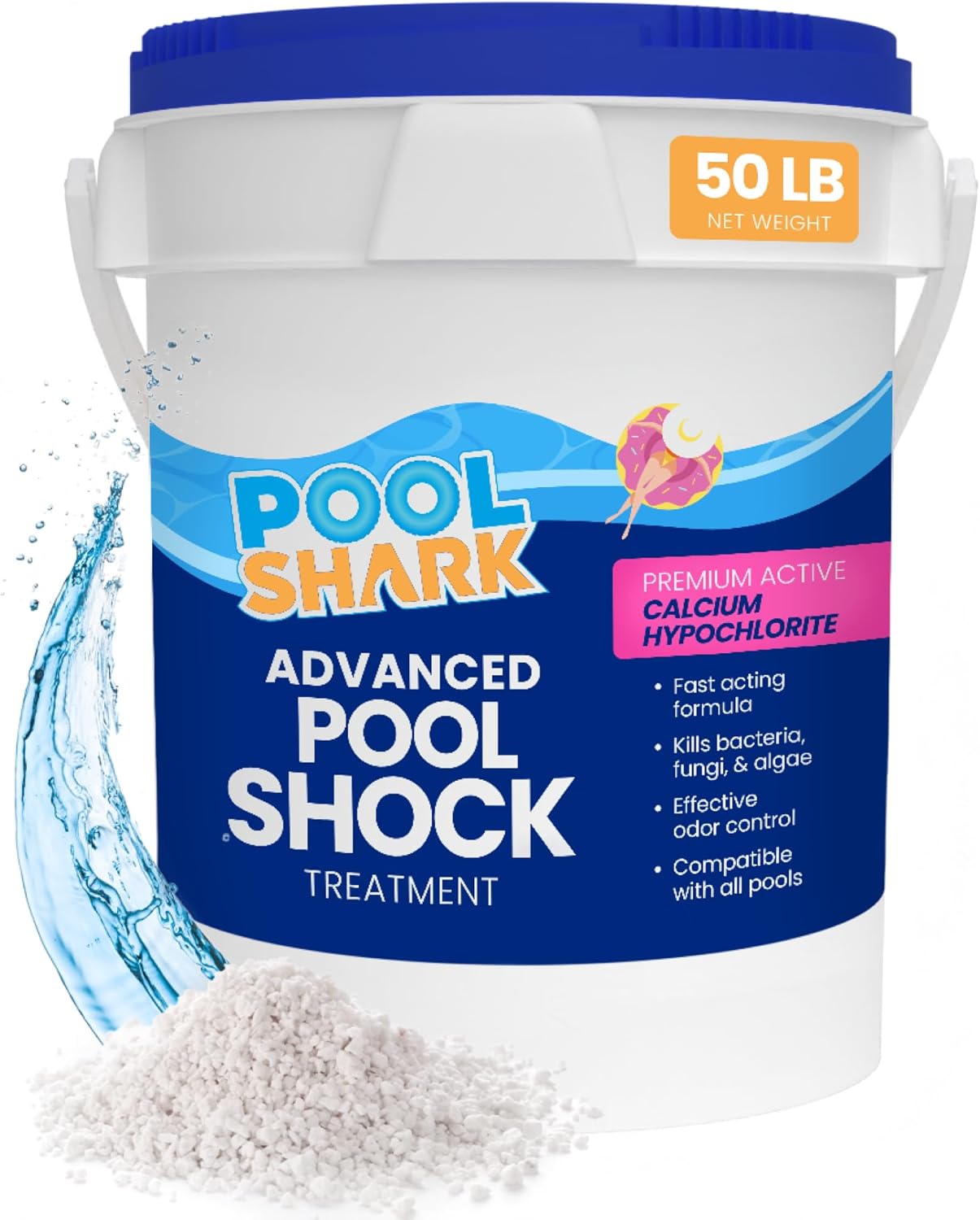 68% Calcium Hypochlorite Pool Shock for Swimming Pools - Chlorine Granules Swimming Pool Shock 50 lbs Bucket - Pool Chlorine for Inground and Above Ground Pool Treatment, Saltwater (50lbs)
