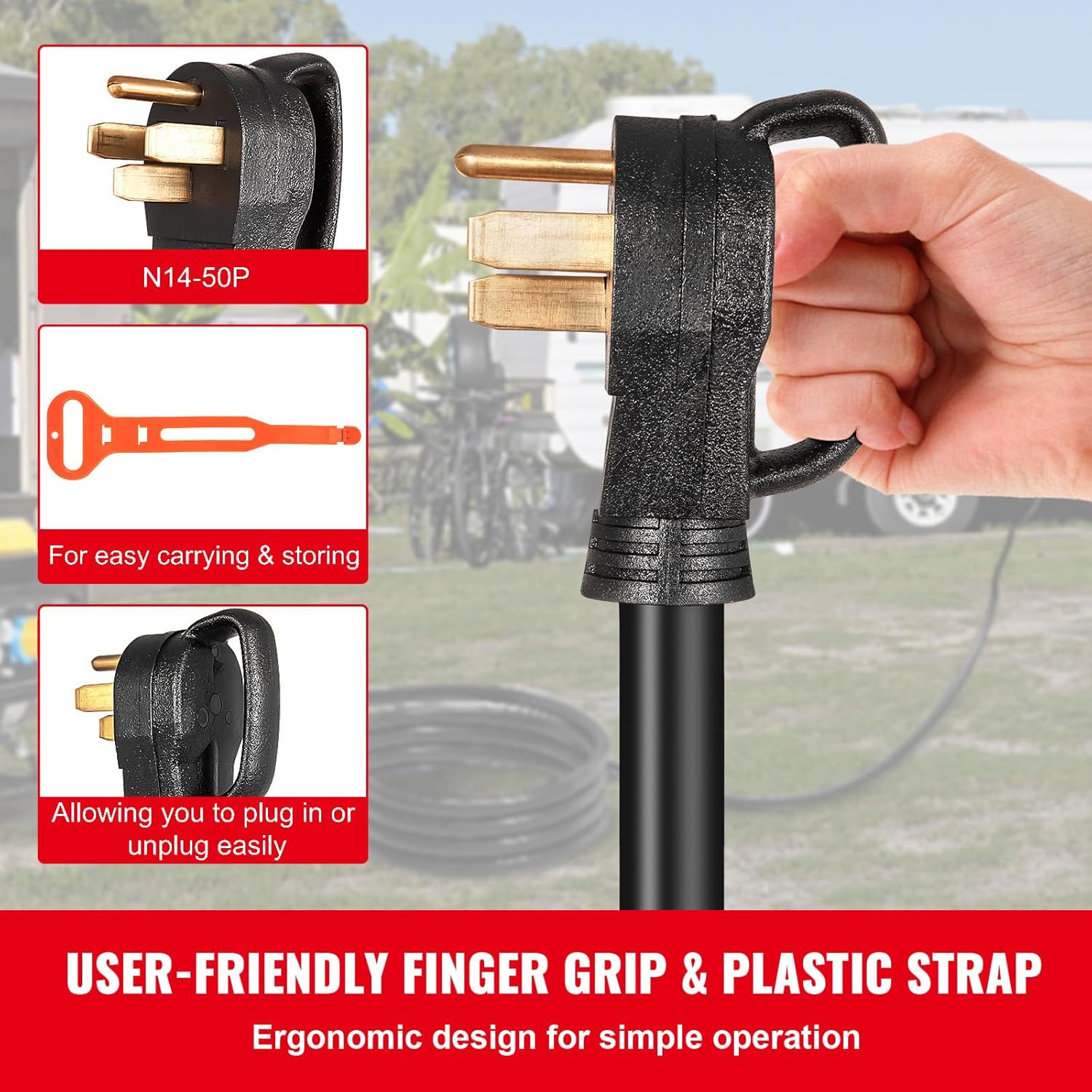 Happybuy 15FT Generator Power Cord, 50-Amp, 125/250V, 14-50P to CS6364 Locking Connector, Heavy Duty for RVs & Outdoors