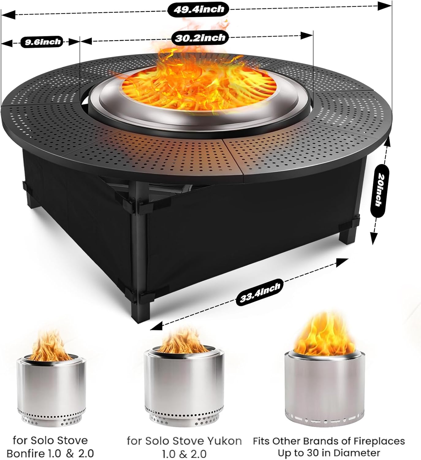 47.8 Inch Fire Pit Surround Tabletop forSolo Stove Yukon 2.0,Powder-Coated Steel Table Top with 30.2 Inch Inner Diameter,Outdoor Fire Pit Accessory for Wood Burning