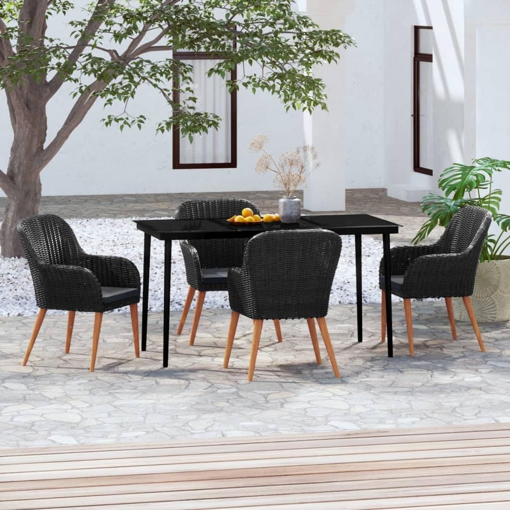 5 Piece Patio Dining Set with Cushions Black Garden Furniture