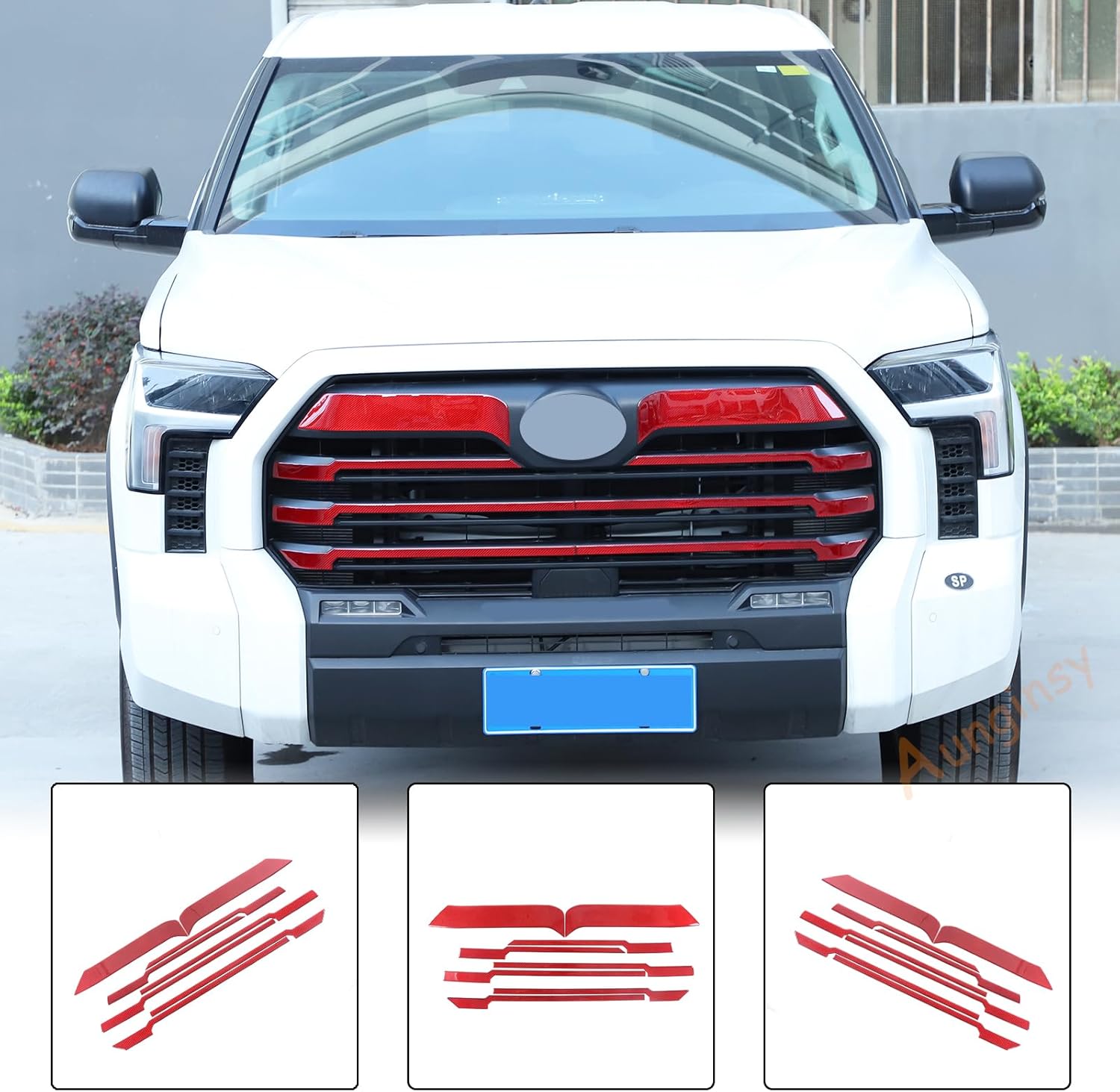Aunginsy Car Front Bumper Grille Trim Sticker Fit Toyot@a Tundra 2022-2024 Truck Real Carbon Fiber Front Lip Bumper Upper Grill Molding Strips Decorative Cover Protect Sticker Exterior Accessories