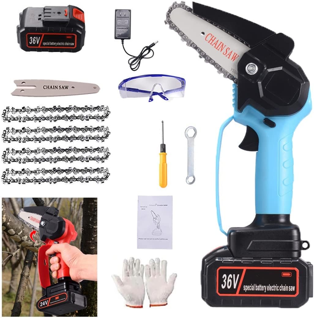 Mini Chainsaw,Chain Saws, Cordless Battery Power,4 Inch Electric Battery Powered Chainsaw Small,Portable One-Hand Handheld, 36V Rechargeable Operated for Tree Trimming, Branch and Wood Cutting