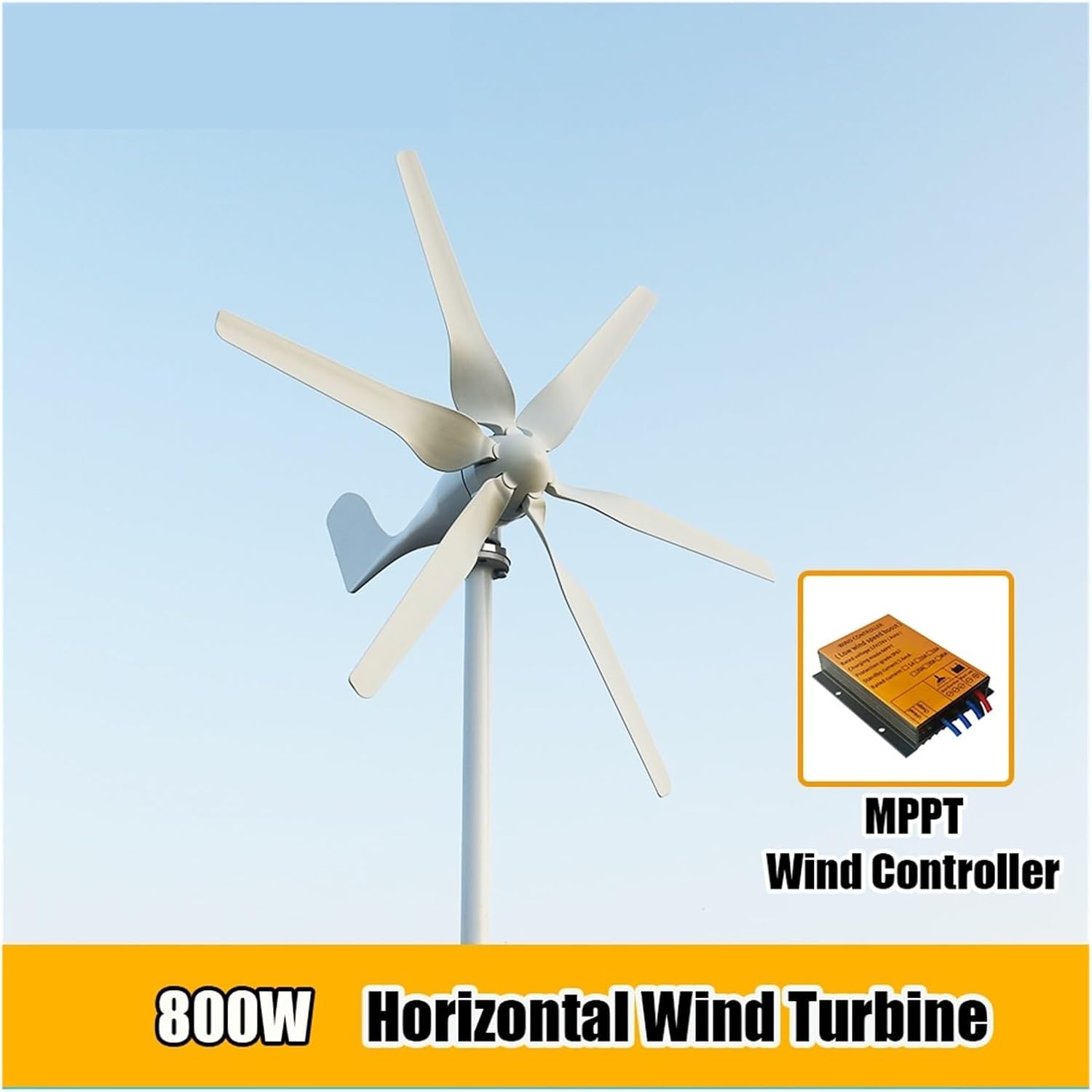 6 Blades 1500W 12V 24V Wind Turbine Generator Windmill with PWM Controller Homeuse Low Wind Speed Start Low Starting Speed for Home(with MPPT Controller,24V)