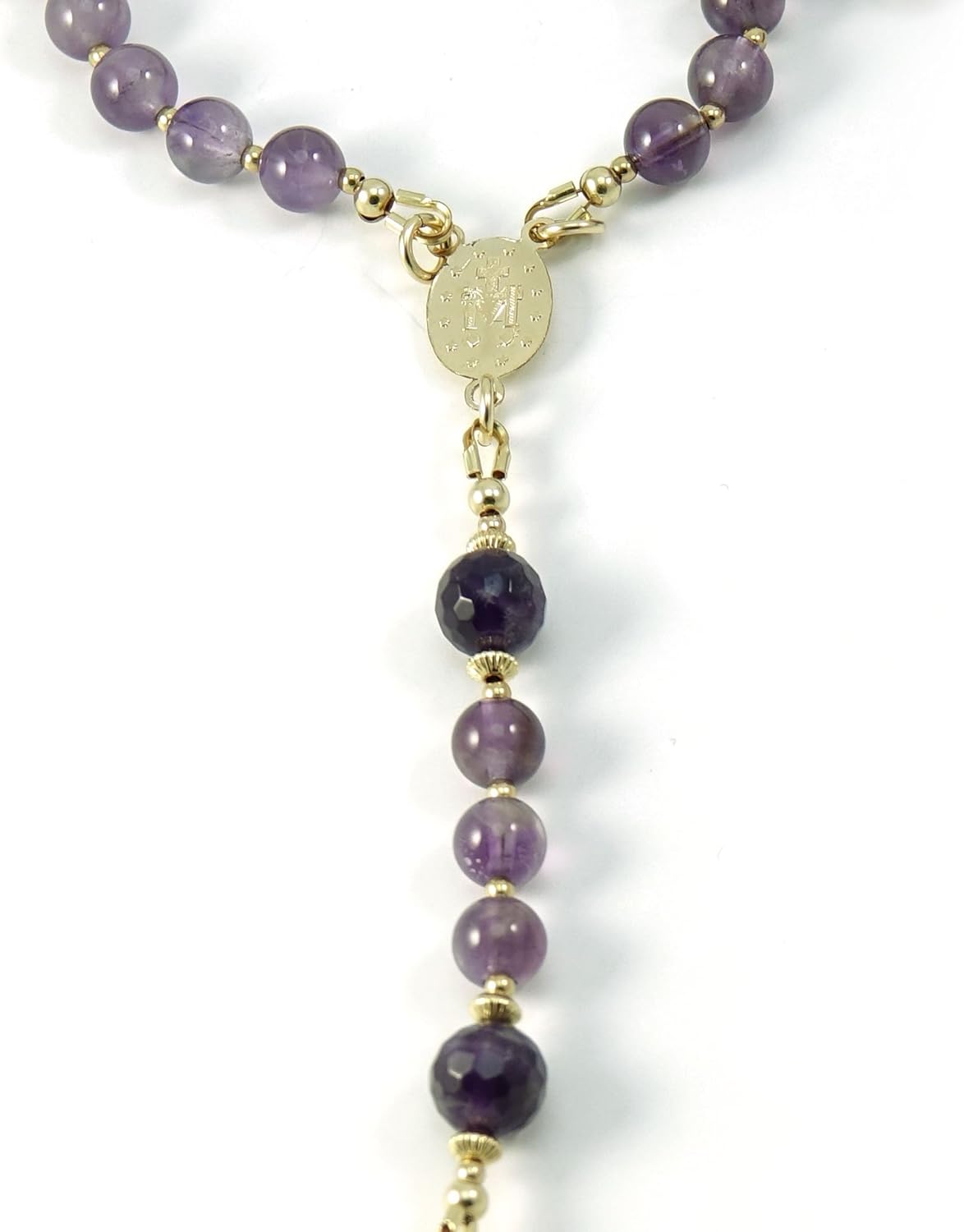 Catholic Amethyst Gemstone Rosary with Gold Filled Beads and Rosary Center Blessed with Anointing Oil (Not a Necklace)