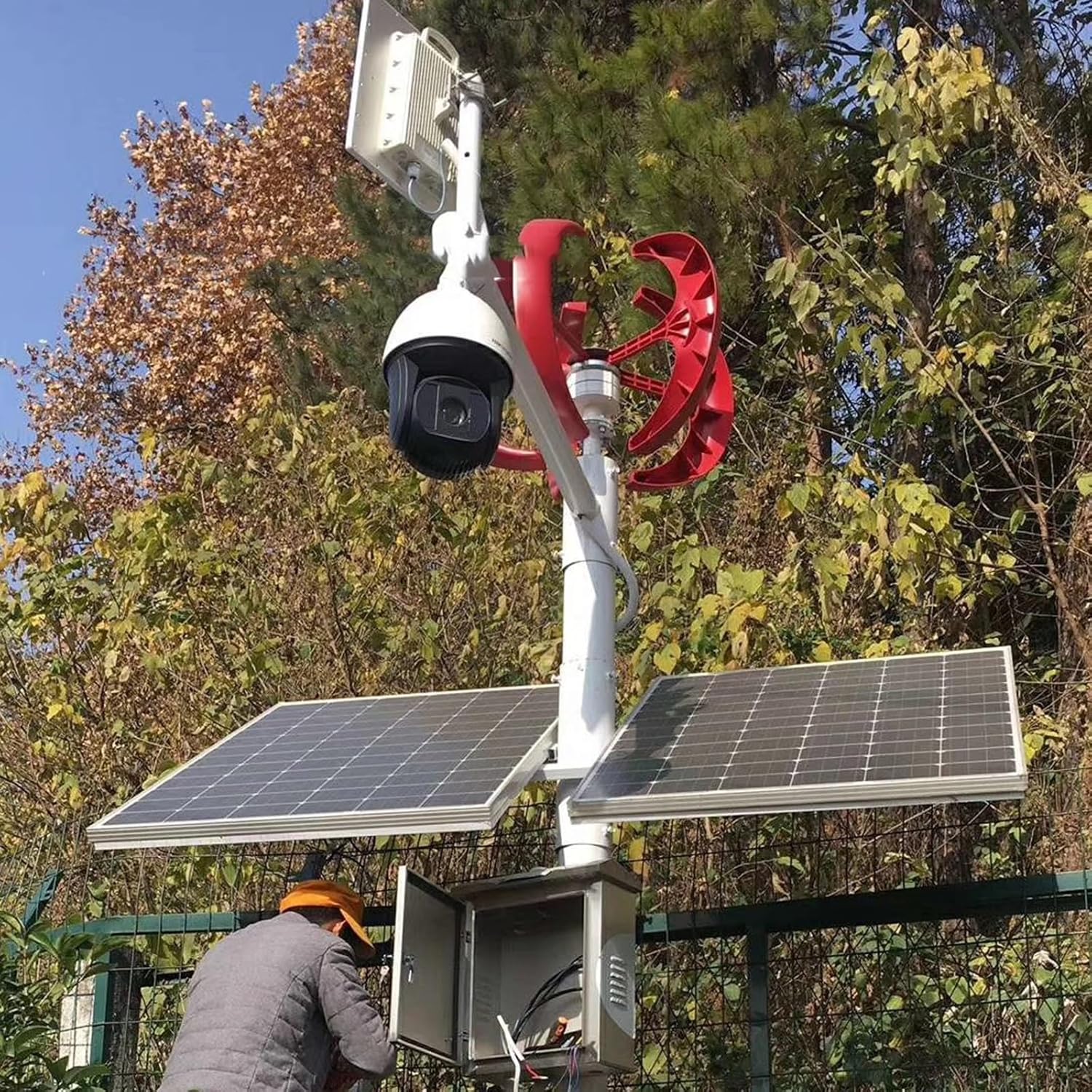 1200W 5-blade Mixed Color Vertical Axis Wind Turbine Kit With Controller DC12V/24V Home Outdoor Generator Wind And Solar Complementary Power Generation System ( Color : Multi-colored , Size : 24V )