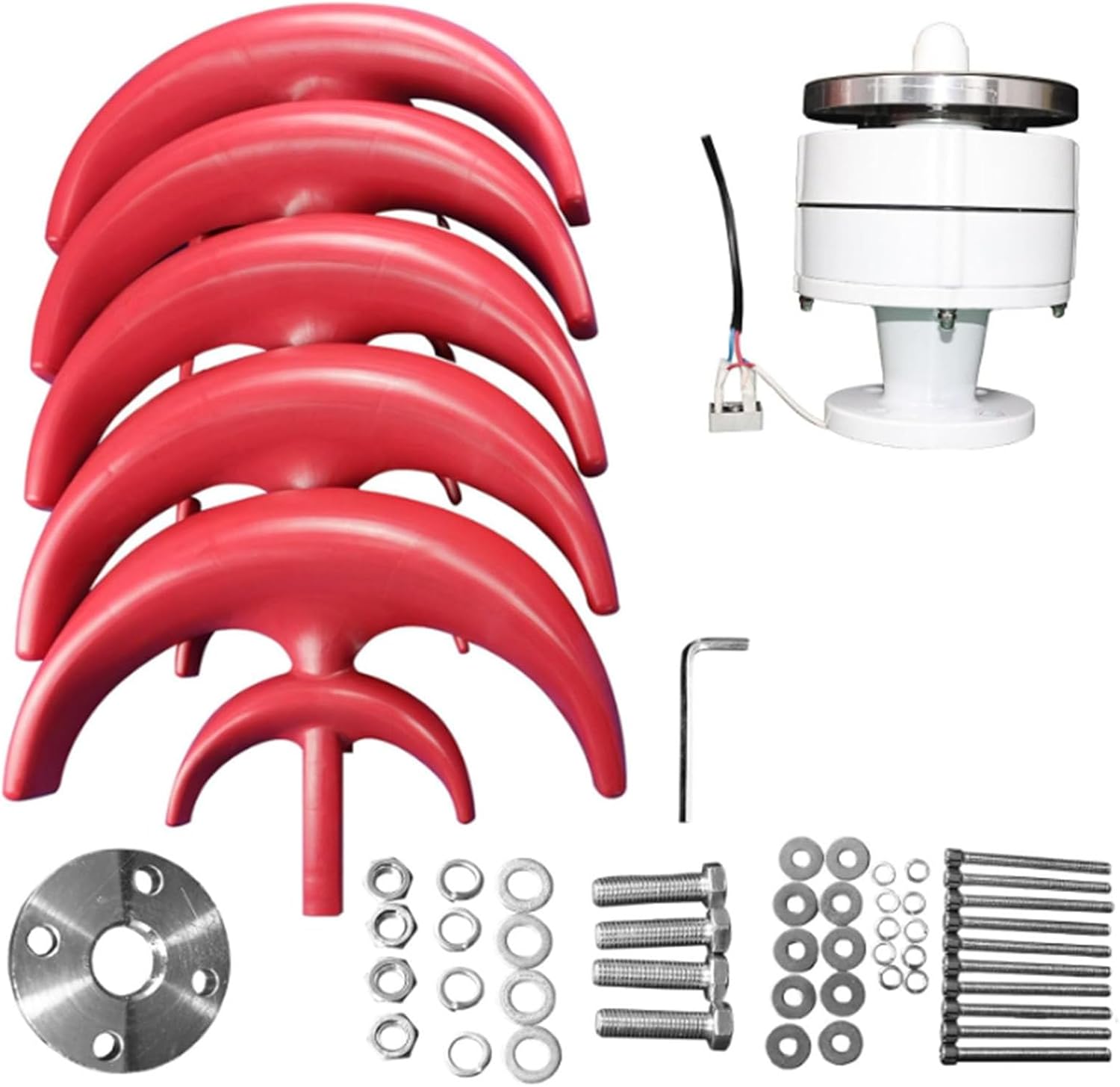 12V/24V 8000W Vertical Axis Wind Turbine Generator, 5 Blades Wind Generator Kit, High Efficiency and Low Noise, for Home Street Lighting (Red)