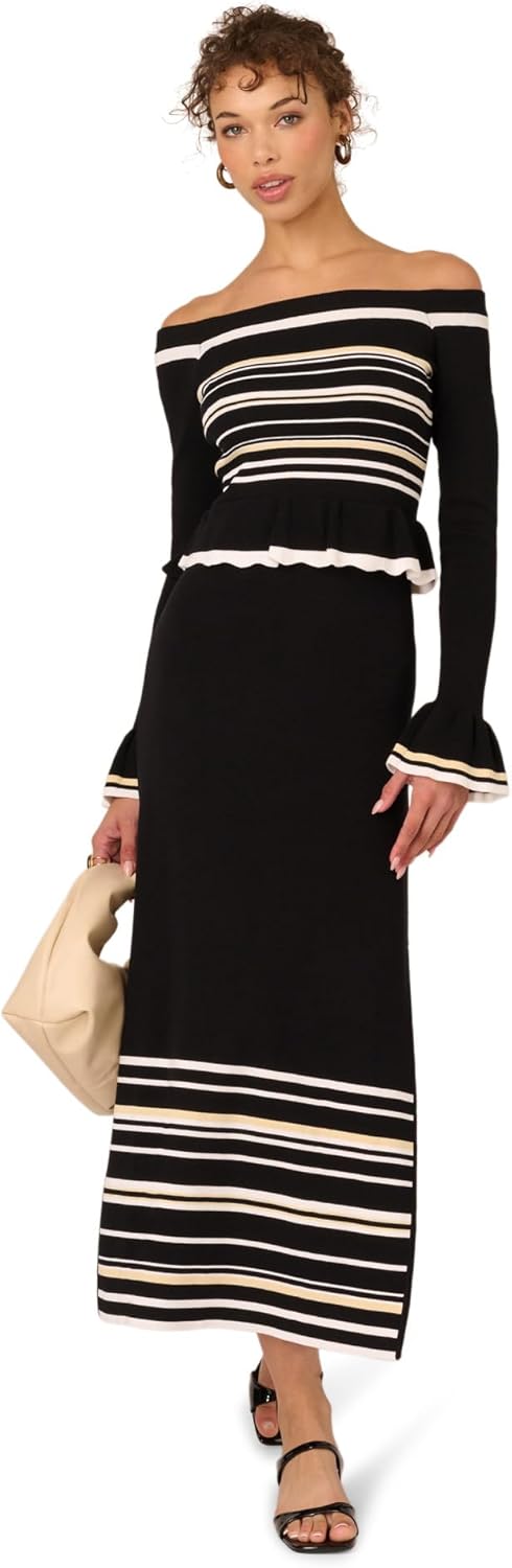 Adrianna Papell Womens Off Shldr Knit Midi Dress