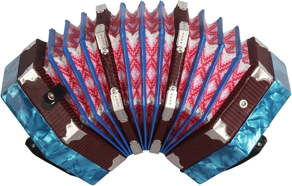 Concertina Accordion 20-Button 40-Reed Anglo Style Accordion Music Instrument With Carrying Bag Leather Hand Strap Blue