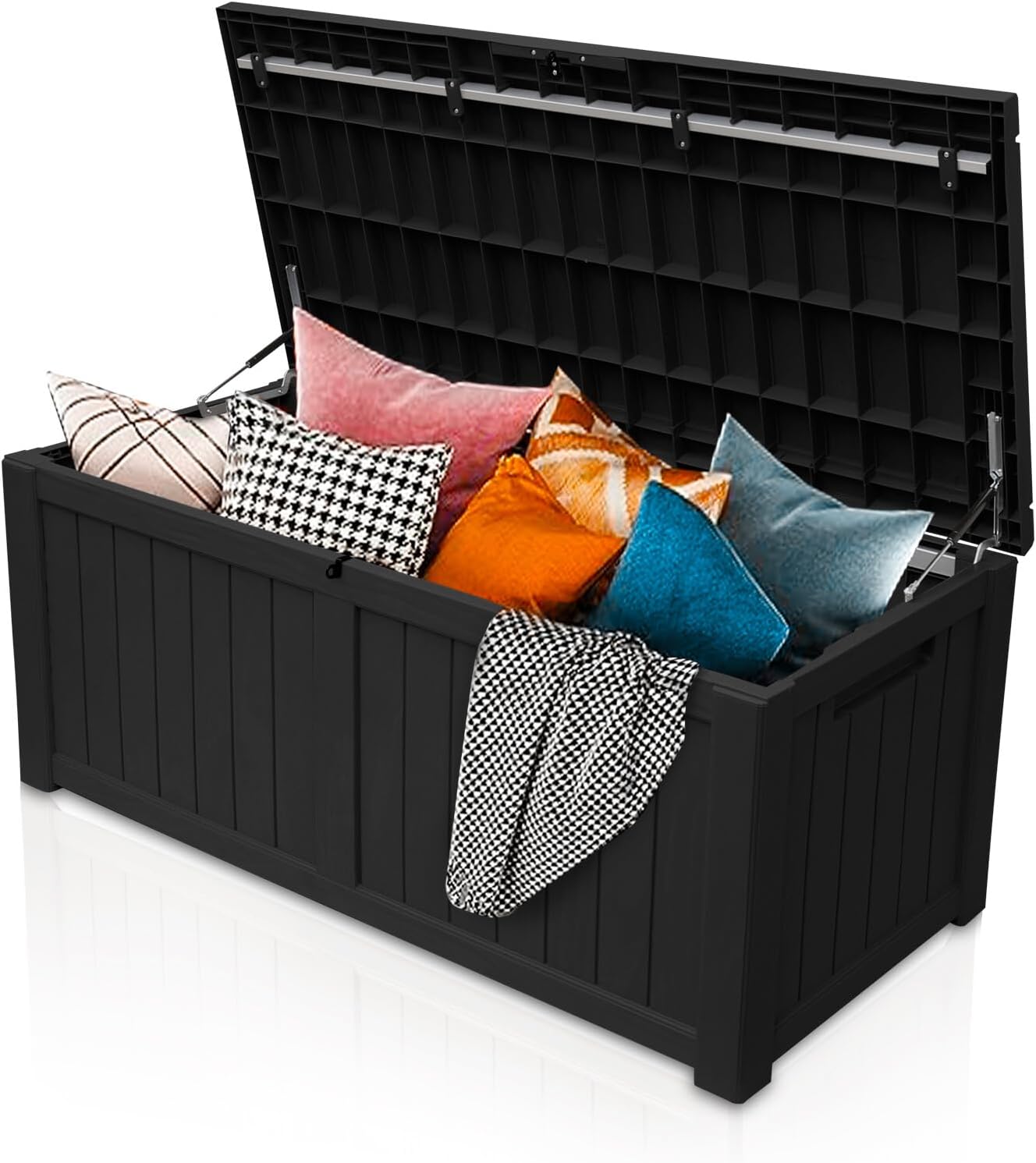 AJP Distributors 120 Gallon Outdoor Storage Box, Rain Waterproof Resin Deck Box, Lockable Large Storage Container for Patio Furniture, Cushions, Garden Tools, Sports Equipment and Pool Supplies Black