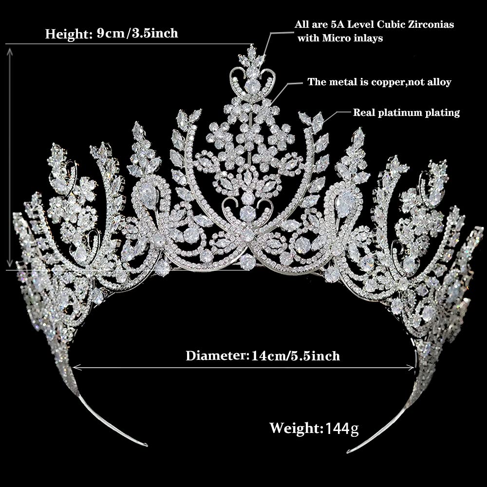 Jorsnovs Luxury Cubic Zirconia Saudi Arabia Big Tiaras CZ Zircon Tall Crowns Royal Hair Jewelry Accessories Wedding Birthday Party Headband Gift for Women