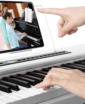 MUSTAR Piano Keyboard 88 Key Weighted Keyboard, Digital Keys Semi Weighted with Stand, Full Size Electric Bluetooth Connection, Portable Case, Sustain Pedal, MDF, White Touch-response Key