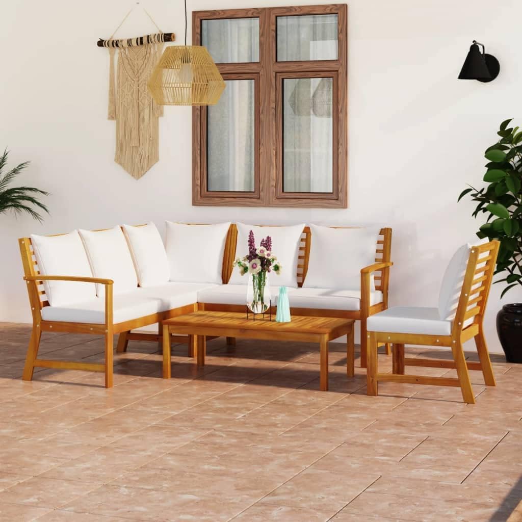 5 Piece Patio Lounge Set with Cushion Cream Solid Acacia Wood,Stylish and Durable 5Piece Patio Lounge Set with Acacia Wood Frame and Thick Cushions Patio Furniture Sets, Outdoor Furniture Sets