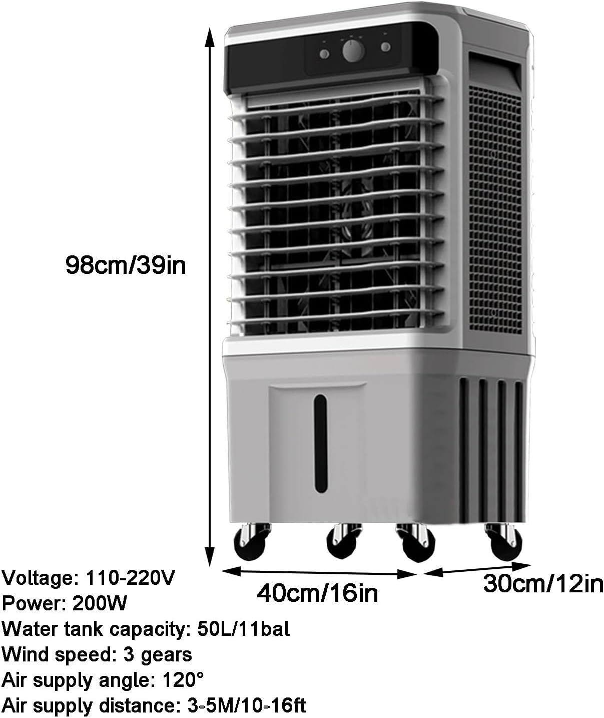 Portable Air Conditioners, Swamp Cooler, Automatically Swing the Blades 120° Left and Right, with Large Capacity Water Tank, 3 Wind Speeds, for Office, Camping(98 * 40 * 30cm/39 * 16 * 12in)