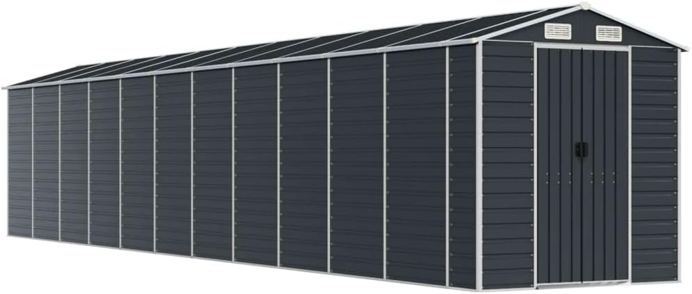vidaXL Large Galvanized Steel Garden Shed - Outdoor Storage Space, Ventilated, Durable and Stable, Anthracite
