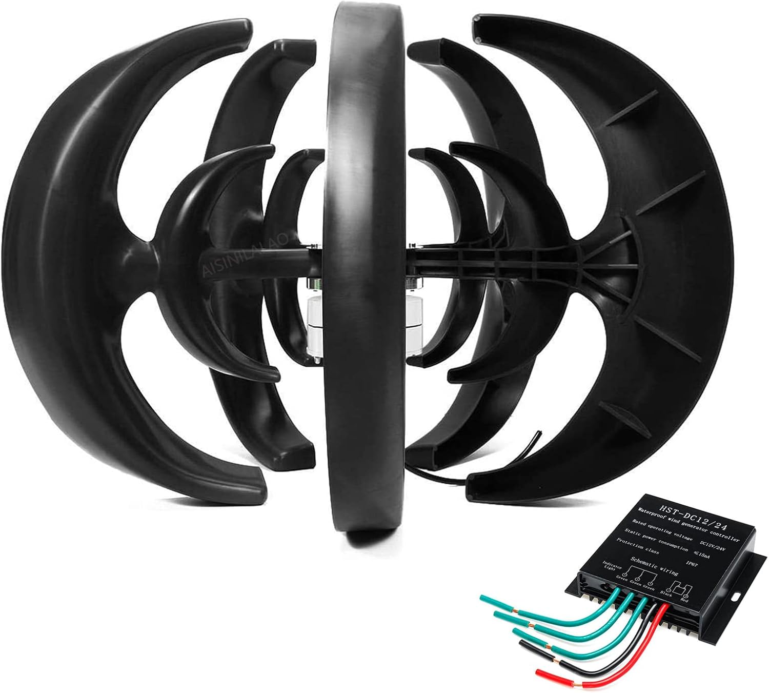 No Noise Vertical Wind Turbine Generator, 3000W Vertical Wind Generator with MPPT Charge Controller 5 Blades for Home Or Camping(Black)