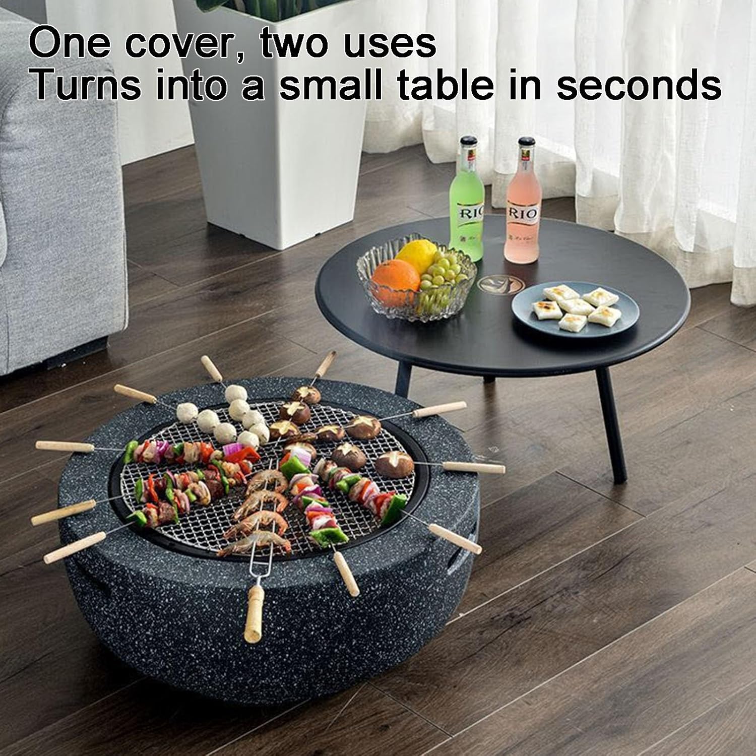 Tabletop Clay Stove, Clay Charcoal Stove Portable Grill, 16x17 Inch Outdoor Fire Pit Combo Hibachi Grill with Marble Steel Bracket White Grey(White)