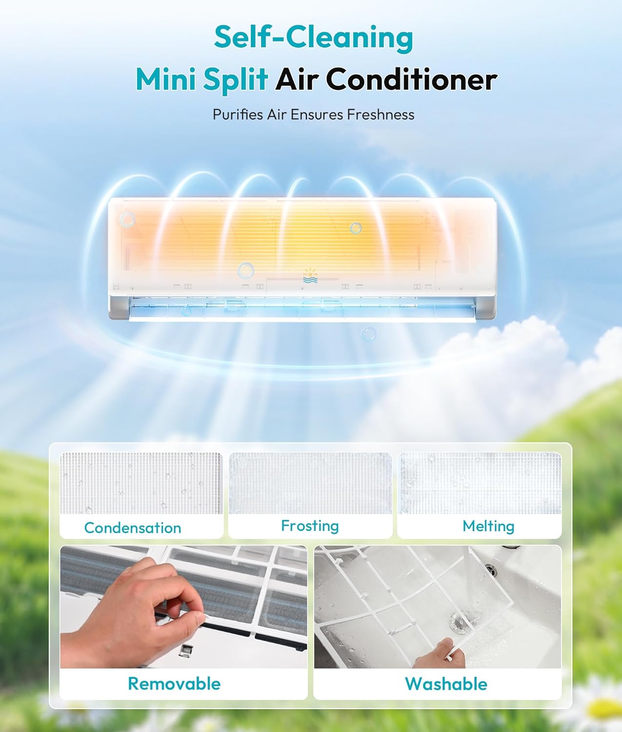 18000 BTU Wifi Mini Split AC/Heating System with Inverter, 21 SEER2 Cools Up to 1250 Sq.Ft Energy Saving 230V Ductless Split Air Conditioner Unit with Heat Pump & Installation Kit, White