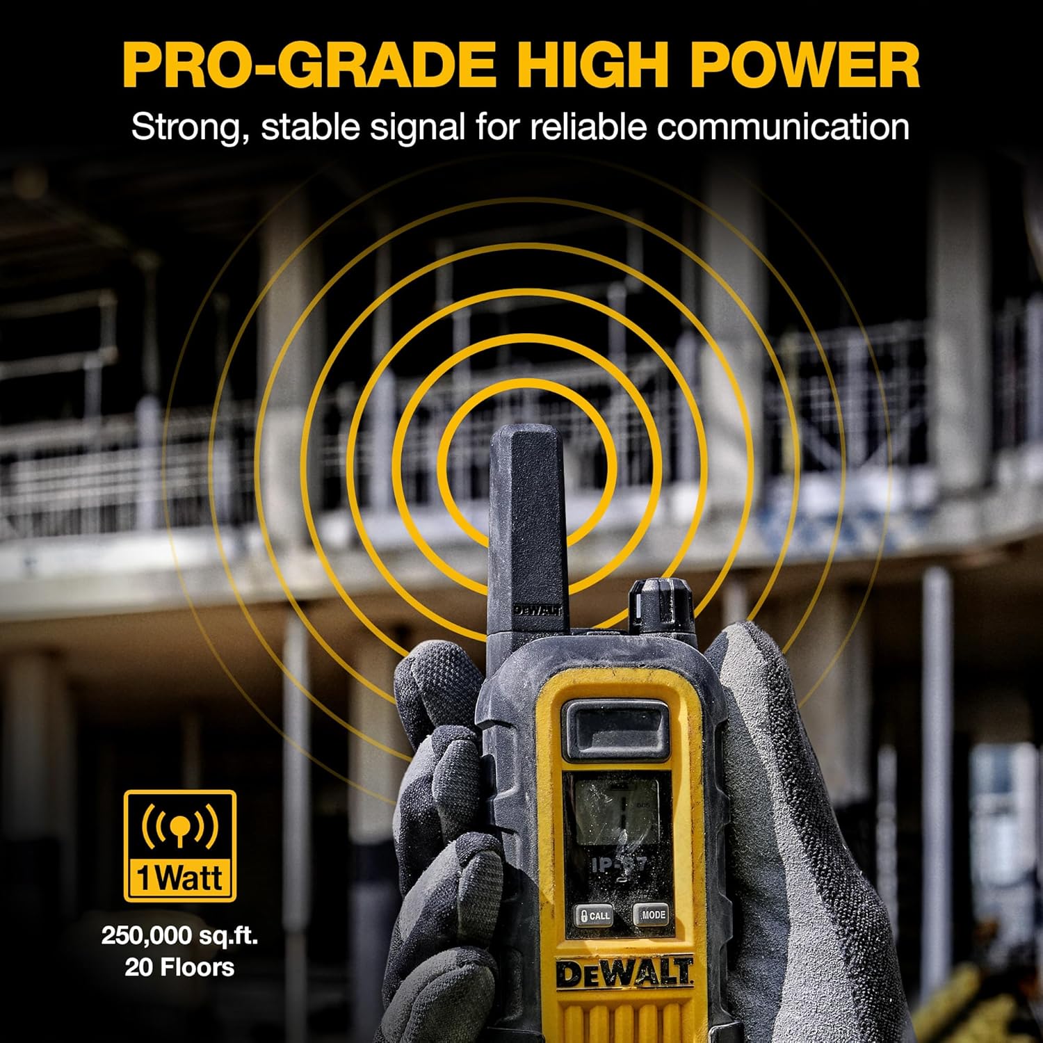 DEWALT FRS Walkie Talkies Long Range 2 Way Radio, 1 Watt, Waterproof & Rechargeable, 6 Pack with Gang Charger, DXFRS300-BCH6