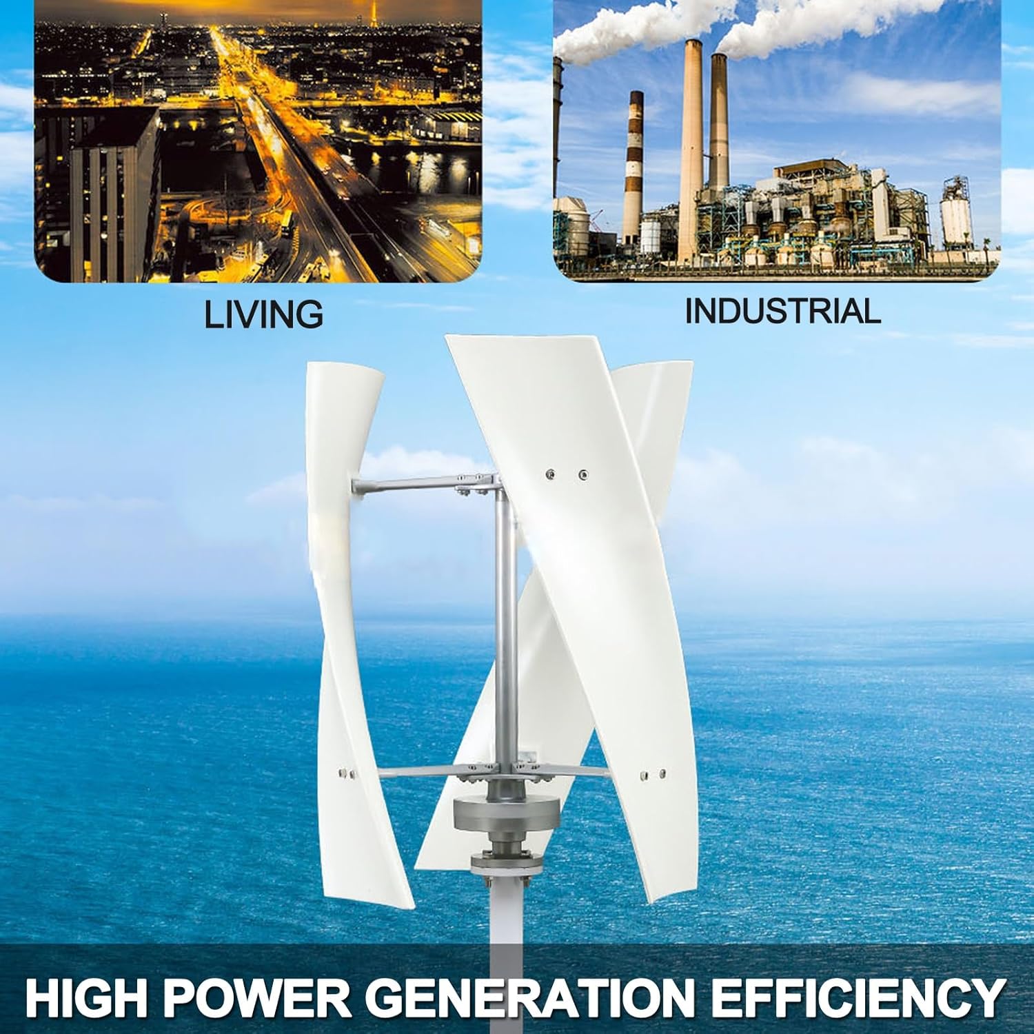 Wind Turbine, Vertical Axis Wind Turbine Generator,Spiral Shape, Breeze Start, 100w-300w Magnetic Suspension Windmill Generator Kit, 3 Nylon Blades, Suitable for Outdoor, Home Use(100W-24V)