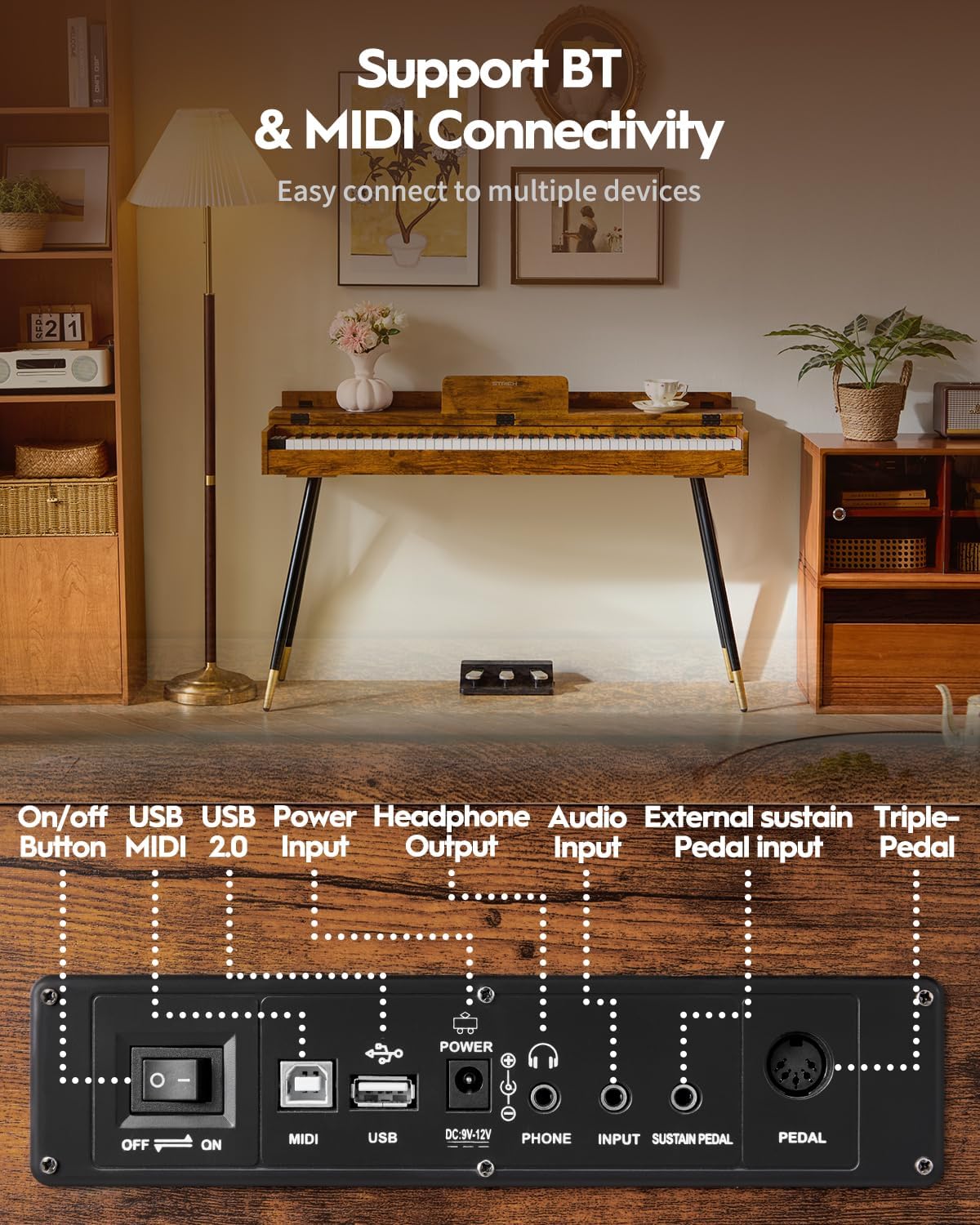 STRICH 88 Key Digital Piano, Hammer-Action Weighted Keyboard, Full Size Desk Cover Electric Piano Keyboard with Stand, 25Wx2 Speakers, Headphones, Three Pedal, SDP-350S(Furniture Style)