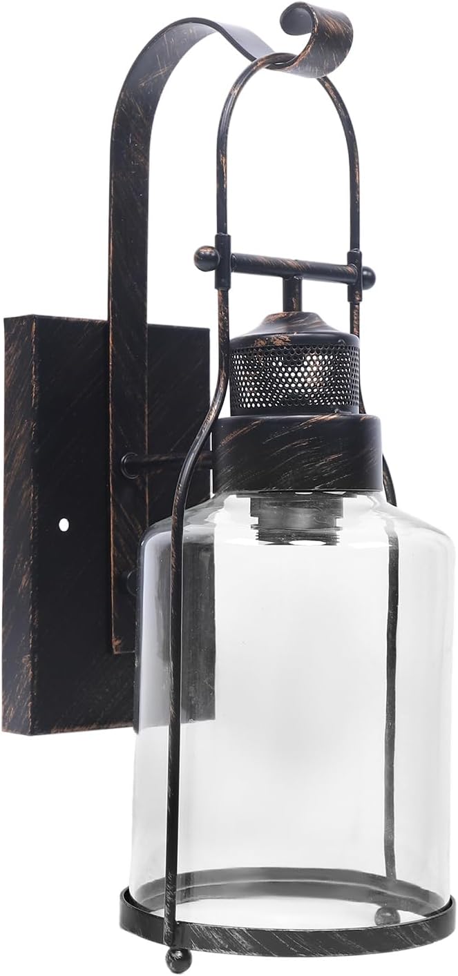 Retro Lantern Lamp, Glass Wall Sconce, Matte Metal Dresser Decorative Lighting Fixtures, Farmhouse Wall Sconce with Clear Glass Shade for Bathroom, Living Room, Bedroom, Stairs, Hallway, Aisle