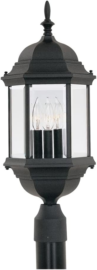 Designers Fountain 3-Light Devonshire Outdoor Post Lantern, 24 Inch Exterior Lighting Fixture, Black, 2986-BK