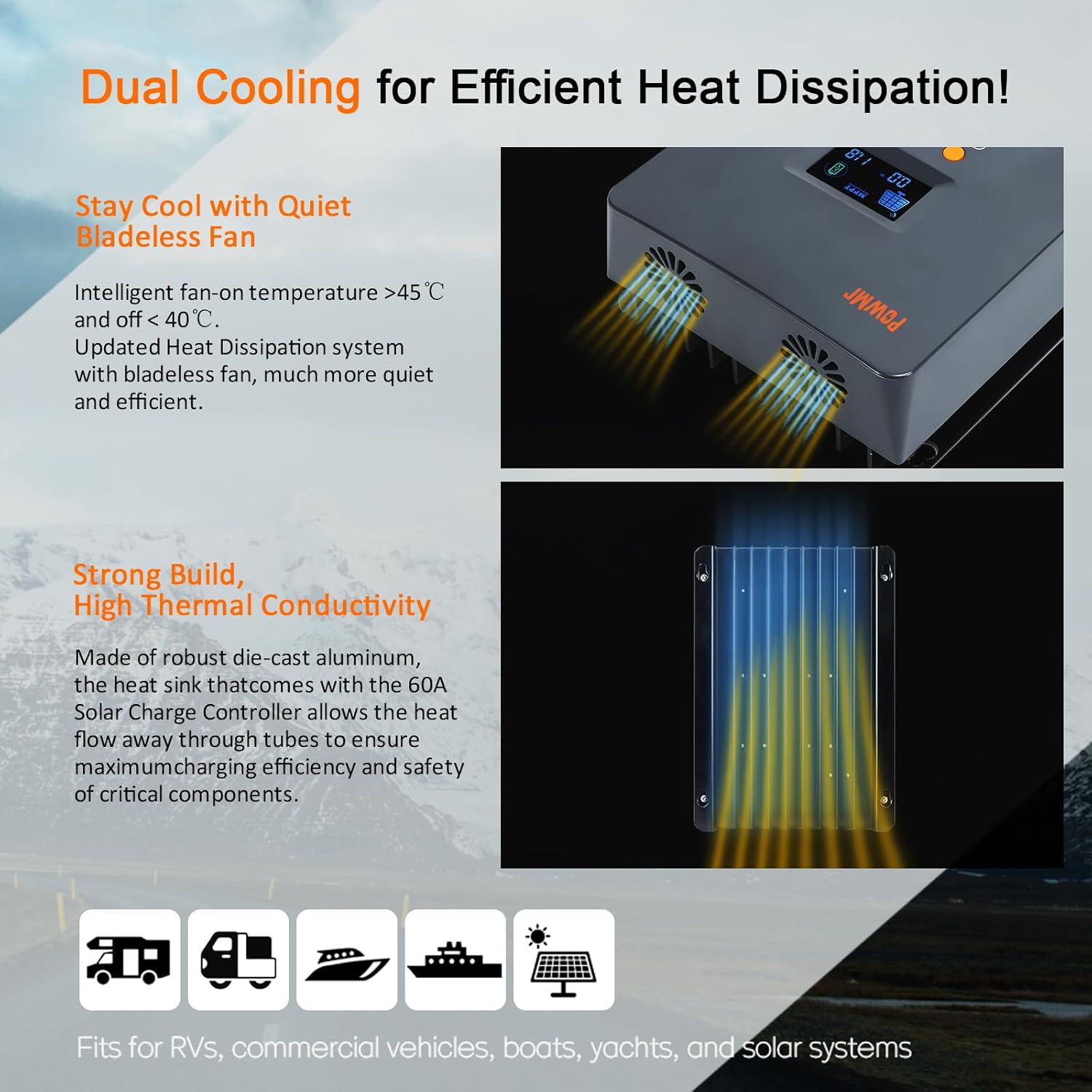 PowMr 100A MPPT Solar Charge Controller 12V/24V/48V | 12 Units Parallel Support | Dual Cooling Fan & Wide Voltage | Compatible with Lithium/Lead-Acid Batteries | Overload Protection