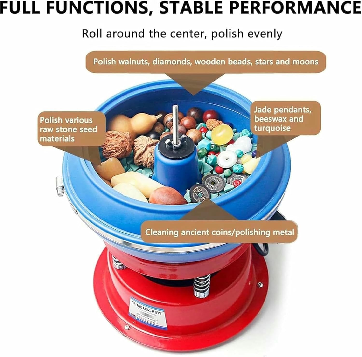 Vibrating Polishing Drum, Rock Polisher, Gemstone Polishing Machine for Metal Parts Jade and Auto Parts