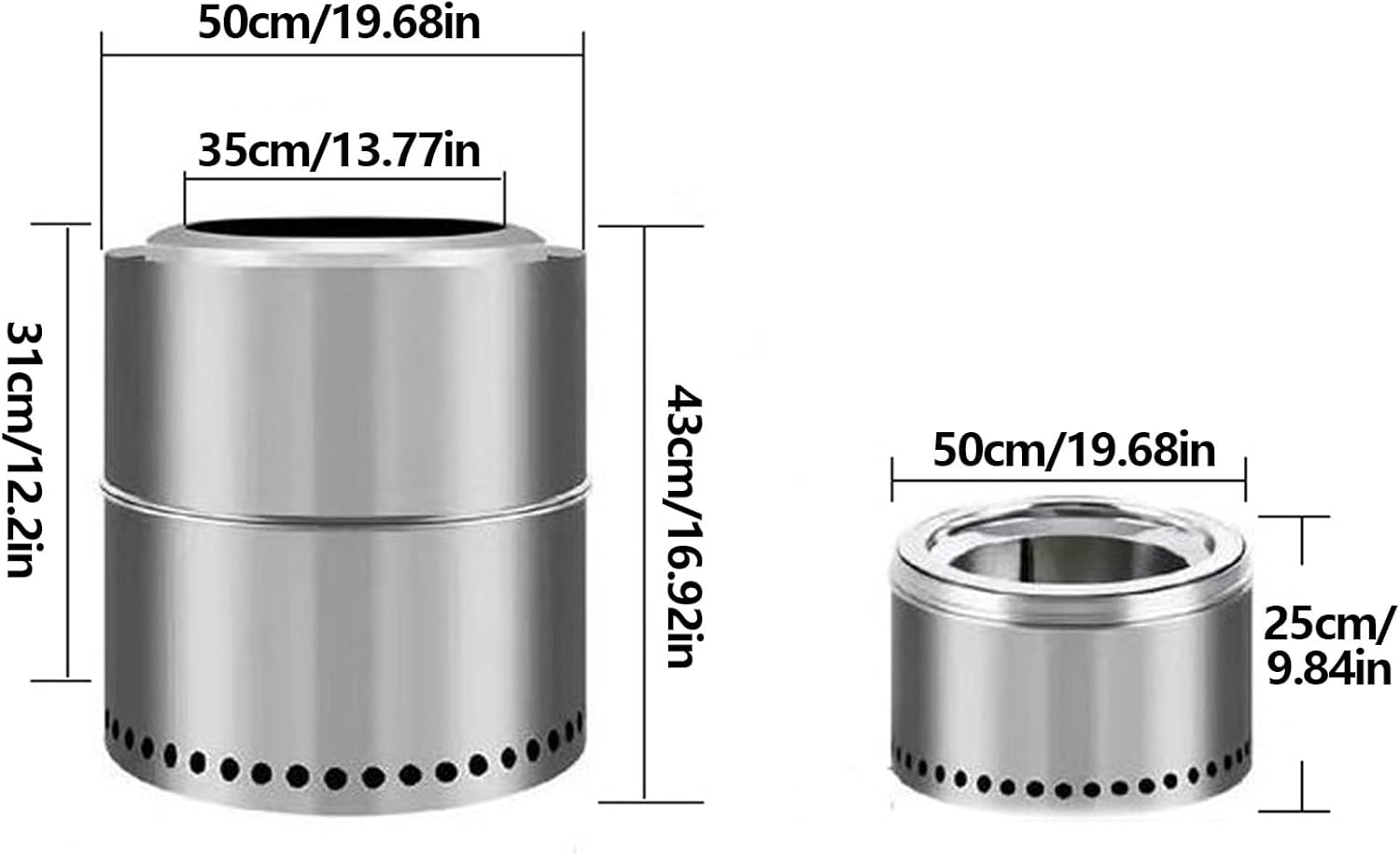 Smokeless Firepit Fire Pit Stainless Steel Fire Pits with Stand Carry Bag for Outdoor Backyard Patio Garden Picnic Camping Bonfire(直径50cm)