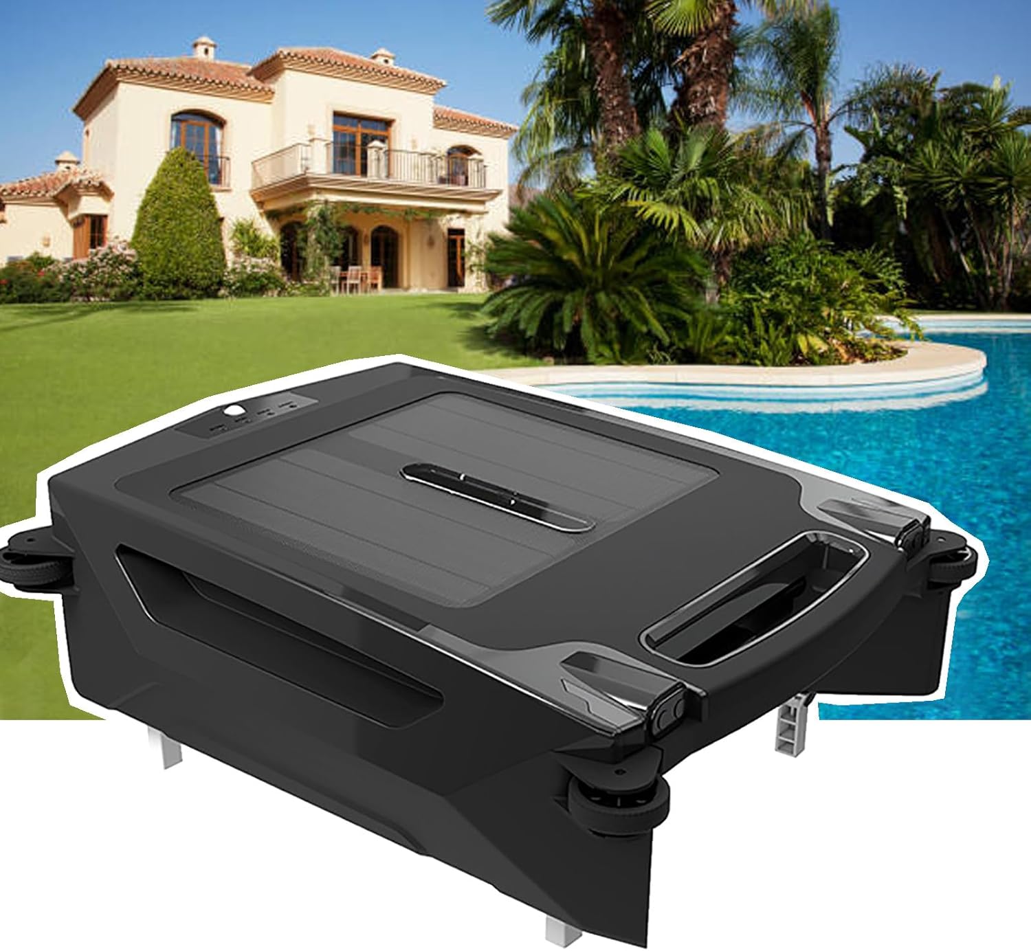 Solar Pool Skimmer Robot, Cleaner Automatic Solar Pool Skimmer, Automatic Obstacle Avoidance, Pool Cleaner Rechargeable Dual Options with 3.4L Pool Skimmer Basket