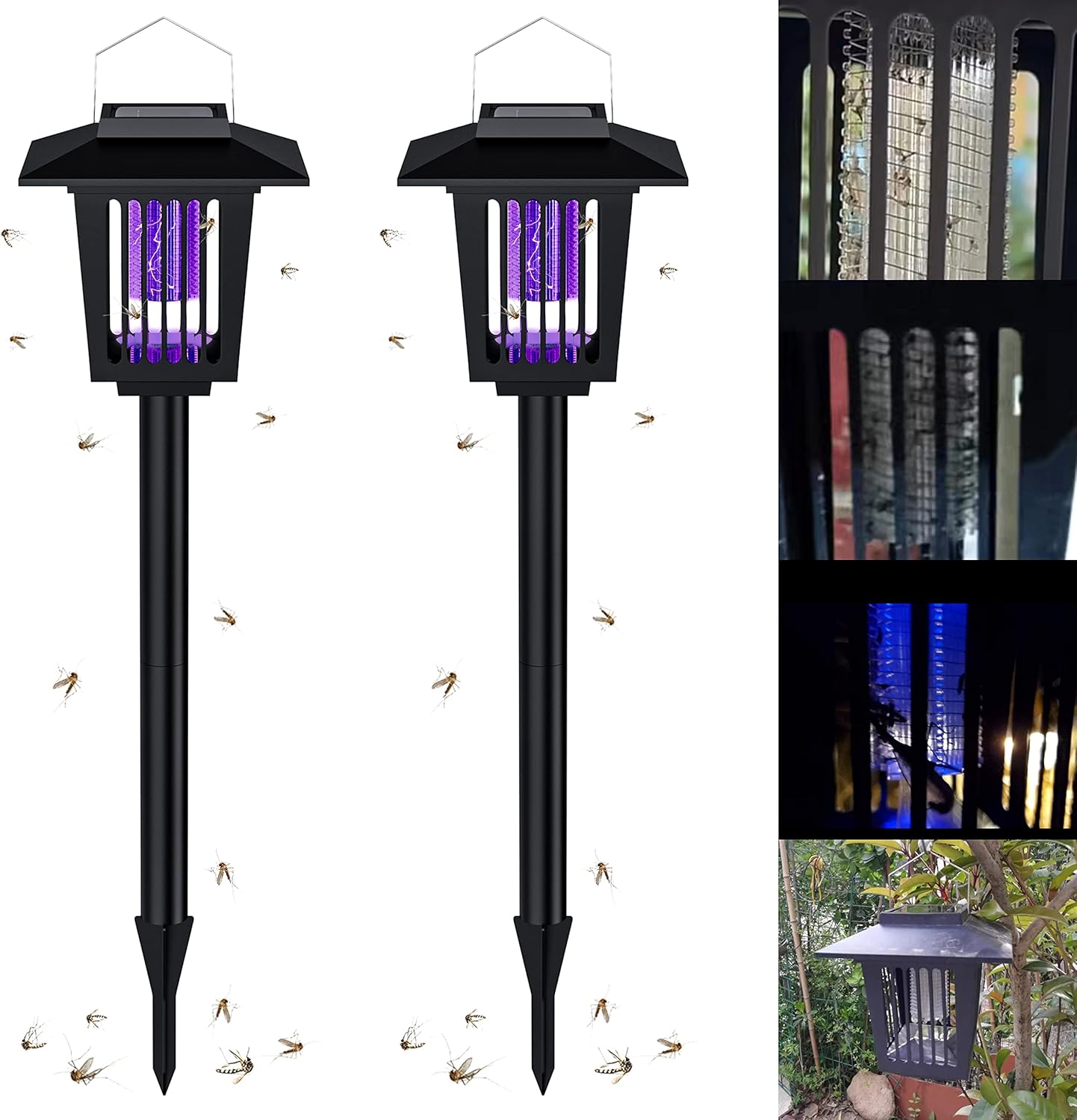 2 Pcs Solar Bug Zapper Outdoor Waterproof LED Solar Mosquito Zapper Outdoor Solar Powered Mosquito Killer Light Lamp for Indoor and Outdoor Use (A1)