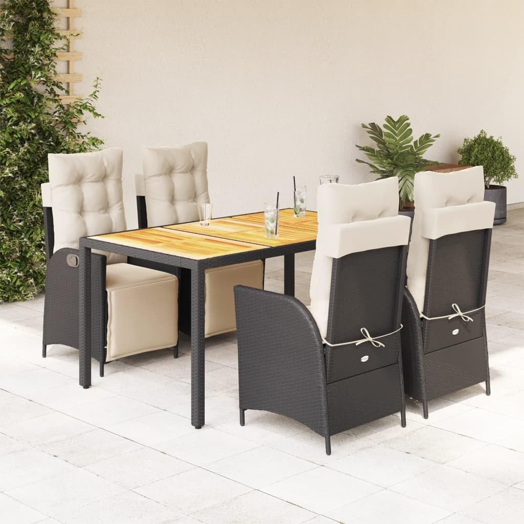 5 Piece Patio Dining Set with Cushions Black Poly Rattan,Adjustable Garden Dining Set with Reclining Chairs for Outdoor Relaxation Furniture Sets for Patio, Lawn & Garden