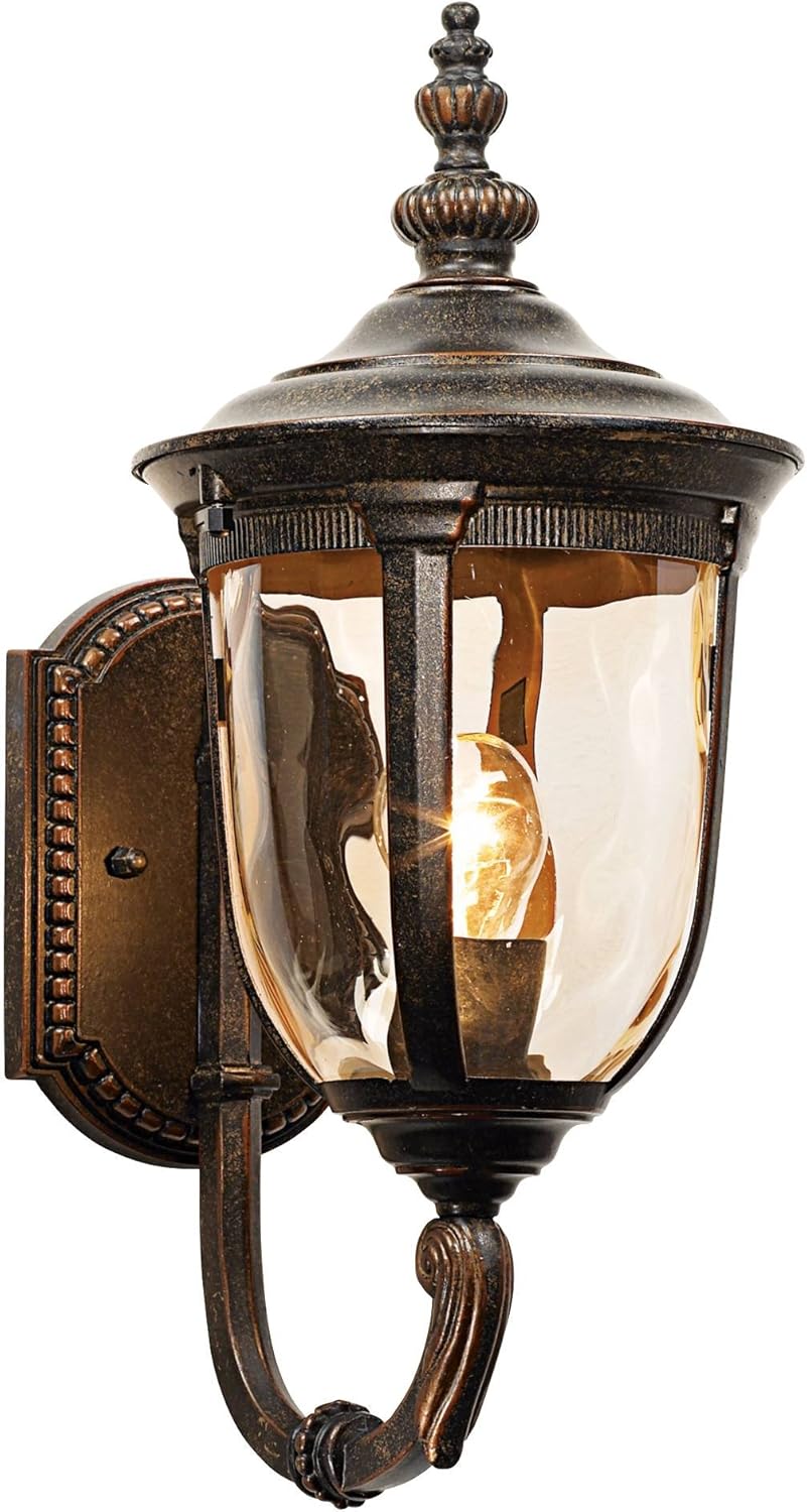 John Timberland Bellagio European Outdoor Carriage Light Fixture Vintage Bronze Curved Arm Hammered Glass Sconce for Exterior House Porch Patio Outside Deck Garage Yard Front Door Garden Home