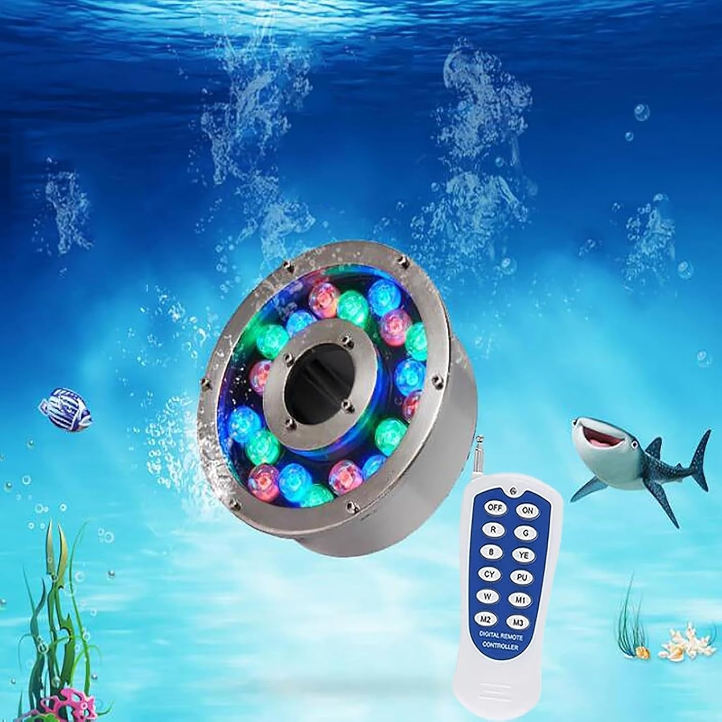 Submersible RGB Lights - Ring Fountain LED Lamp, Colorful Color Changing IP68 Waterproof Underwater Landscape Lights, Embedded Spotlight Middle Hole Swimming Pool Light(15W(12v))