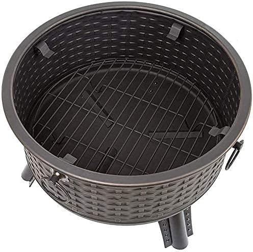 Garden Fire Pit Grill Bowl Grill Barbecue Rack Fire Pit,BBQ Grill Outdoor Fire Pit Round Steel Wood Burning with Spark Screen and Fire Poker for Backyard Patio Camping Deck