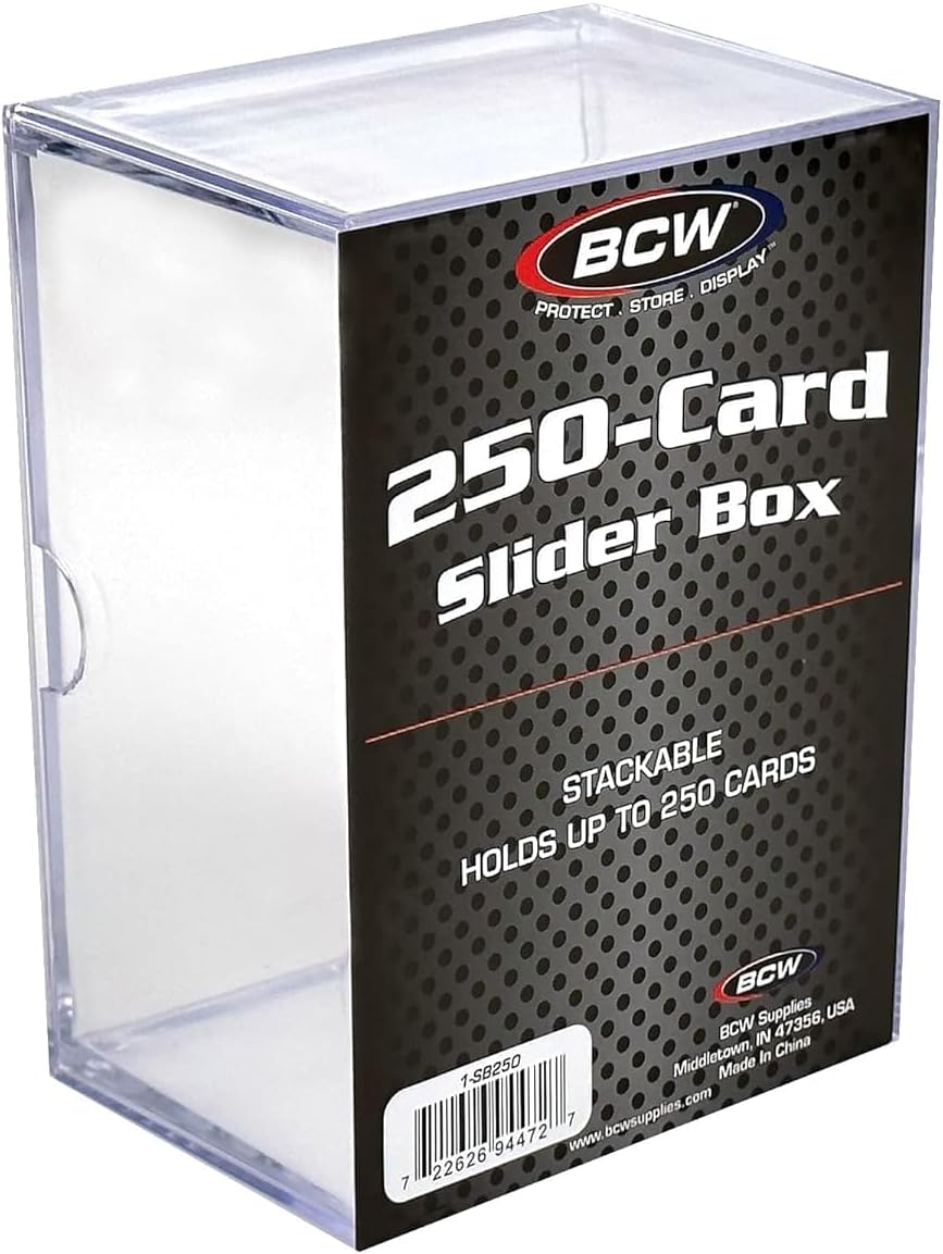 BCW Card Slider Box | Premium Trading Card Storage | Sturdy, Stackable, Crystal-Clear Design for Sports & Collectible Cards (250 Count, 10 Pack)
