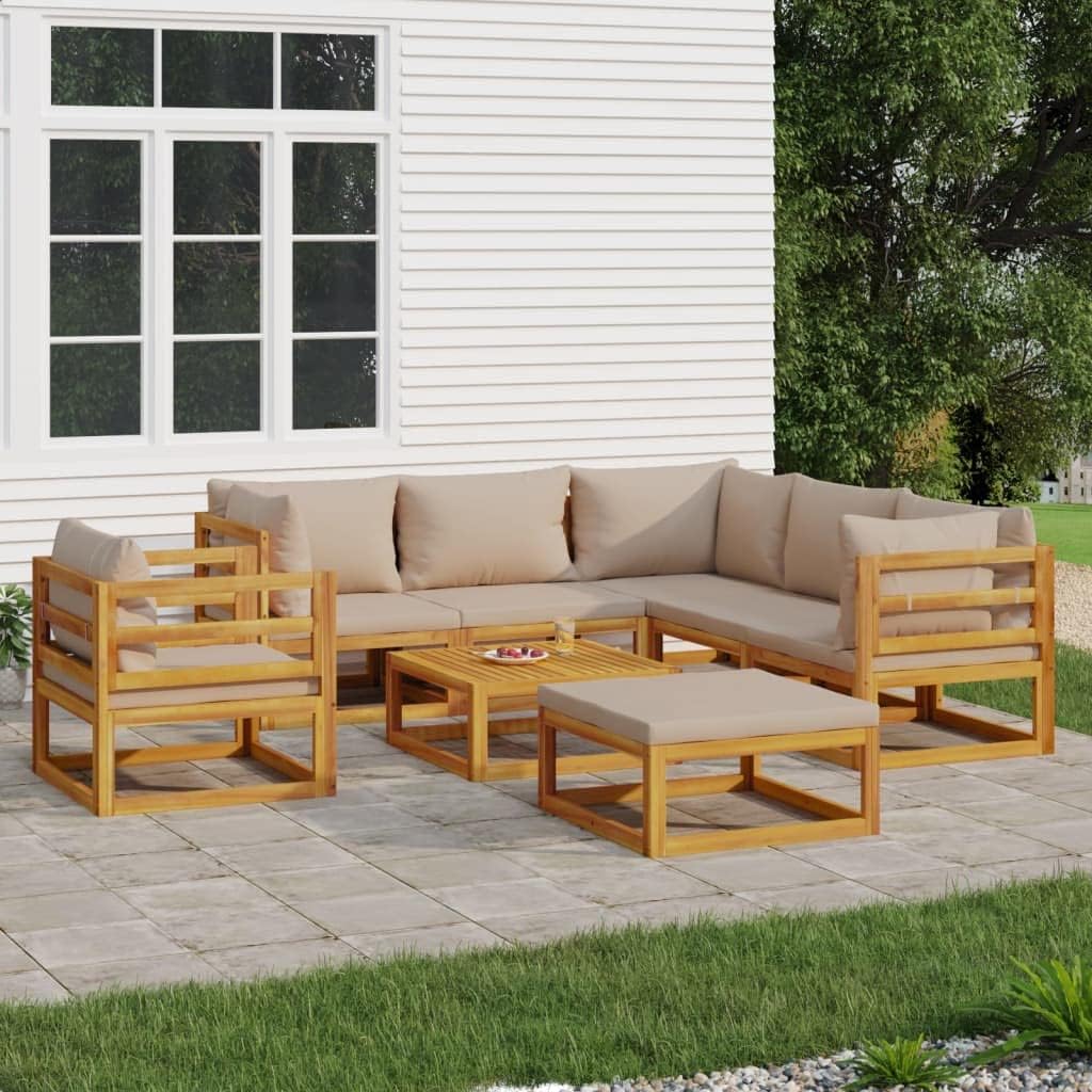8 Piece Patio Lounge Set with Taupe Cushions Solid Wood,Premium Acacia Wood Patio Lounge Set with Comfortable Cushions for Outdoor Recreation Patio Furniture, Outdoor Furniture Sets