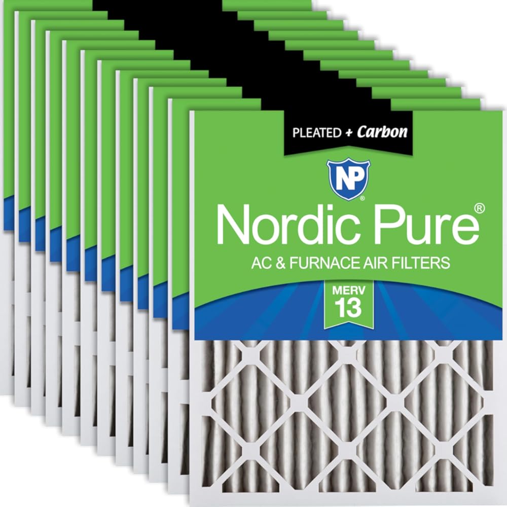 Nordic Pure 16x25x2 (Actual Size: 15 1/2 x 24 1/2 x 1 3/4) Pleated Air Filters MERV 13 Plus Carbon 12 Pack