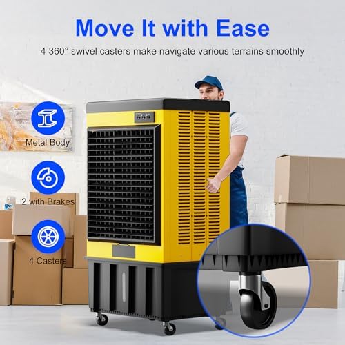 MEPTY 70IN Portable Swamp Cooler, 14715CFM Evaporative Air Cooler, 53Gal Tank with Continuous Auto Fill, 120°Oscillation, 3Speed Evaporative Cooler for Outdoor Patio, Garage, Factory Use