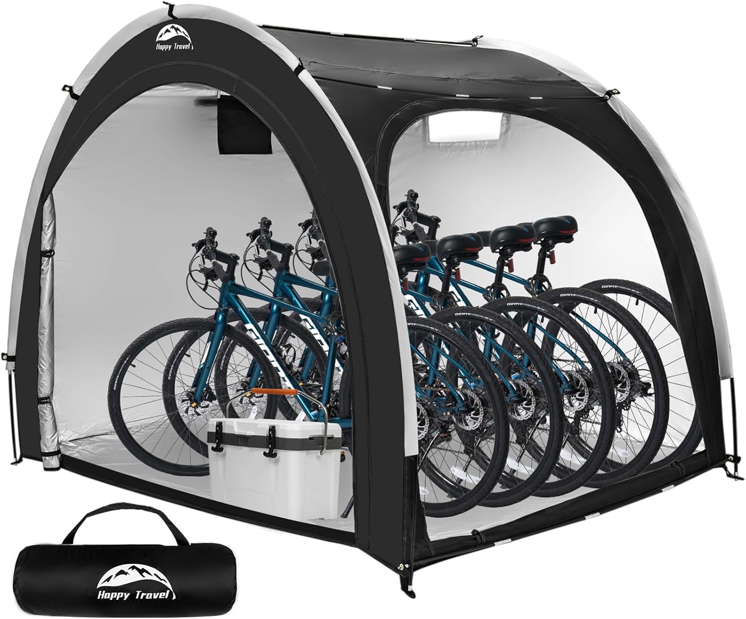 Happy Travel Bike Storage Shed Tent,Outdoor Portable Bicycle Storage Sheds with 210D Oxford Fabric PU4000 Waterproof for 2/3/4/6/8 Bikes,Bike Covers Shelter for Motorcycle,Garden Tools,Toys,Lawn Mower